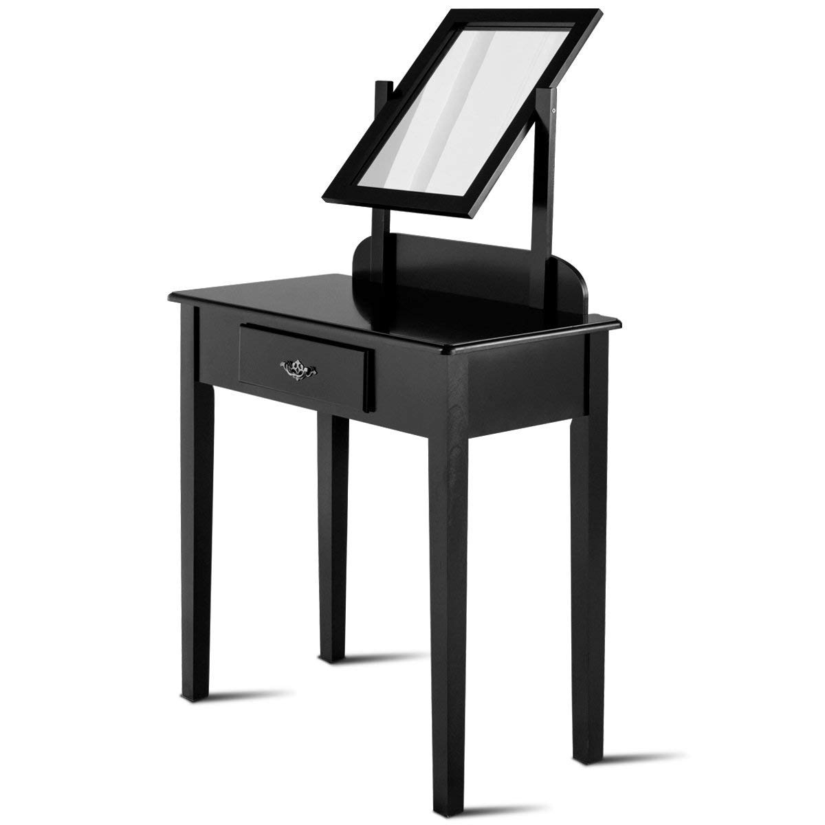 Casart Vanity Dressing Table Stool Set with 360° Rotating Makeup Mirror & Drawers - Solid Wood Legs, Padded Linen Fabric Bench - Perfect for Bedroom Vanity, Makeup Organization & Elegant Home Decor