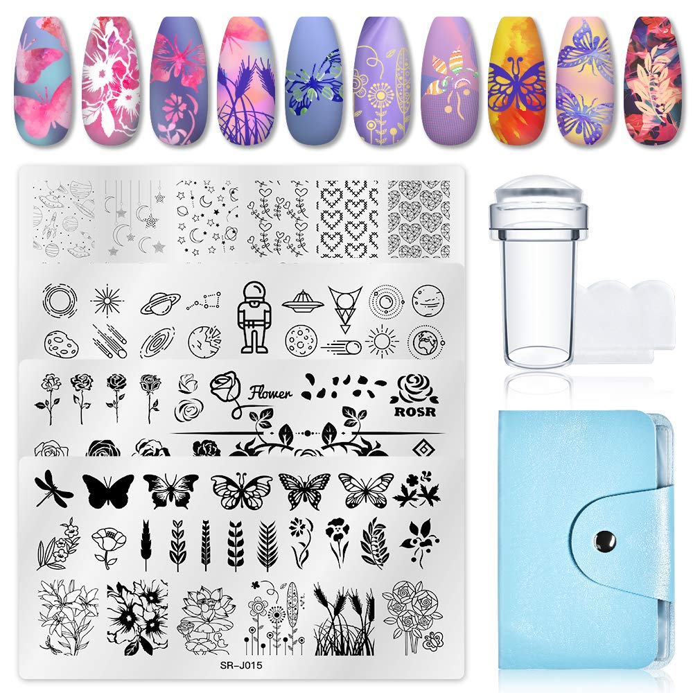 MEET ACROSS Nail Art Stamping Kit - 4 Nail Stamping Plates, 1 Stamper, 1 Scraper & Storage Bag for Professional Nail Designs | Perfect for DIY Manicures, Salon Use & Nail Art Enthusiasts