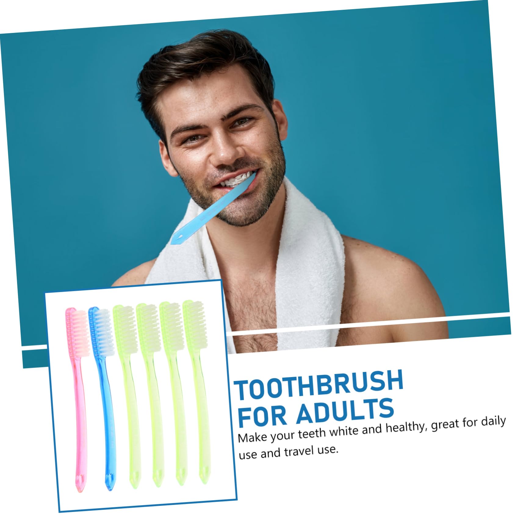 6-Pack Hard Bristle Toothbrushes for Adults - Travel & Hotel Toothbrushes in Bulk - Medium Firmness Cleaning Toothbrushes for Home, Office & On-The-Go Use