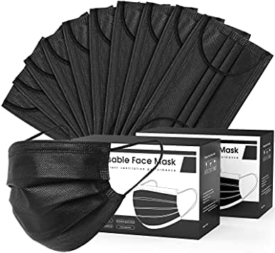 Disposable 3-Ply Surgical Face Mask with Nose Pin & Adjustable Earloop - Soft, Breathable, Medical Grade (Pack of 20, Black) - Ideal for Healthcare, Travel & Daily Protection