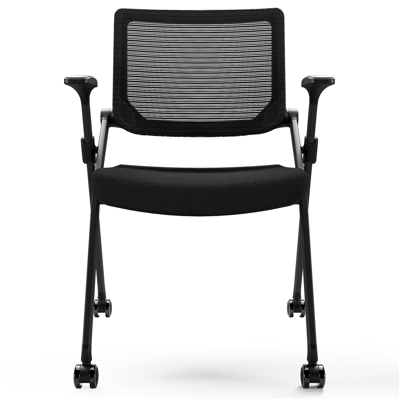 FYLICA Ergonomic Mesh Office Chair - Foldable, Stackable with PU Wheels & Smooth Armrests - Comfortable Conference, Guest & Meeting Chair for Home & Office (Black) - Perfect for Small Spaces, Reception Areas & Shared Workspaces