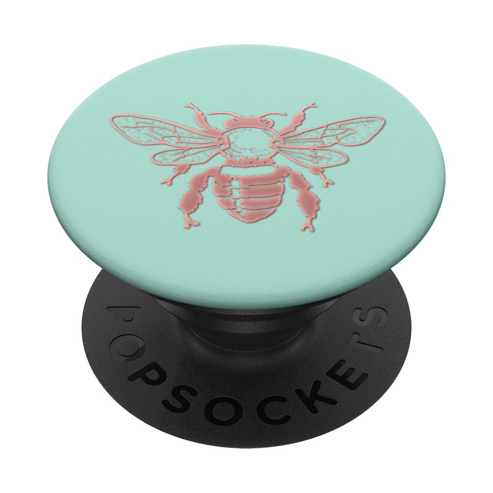 Rose Pink & Green Mint Honeybee Phone Grip - Swappable PopSockets PopGrip for iPhone & Android - Perfect for Hands-Free Selfies, Secure Phone Holding & Stylish Accessory