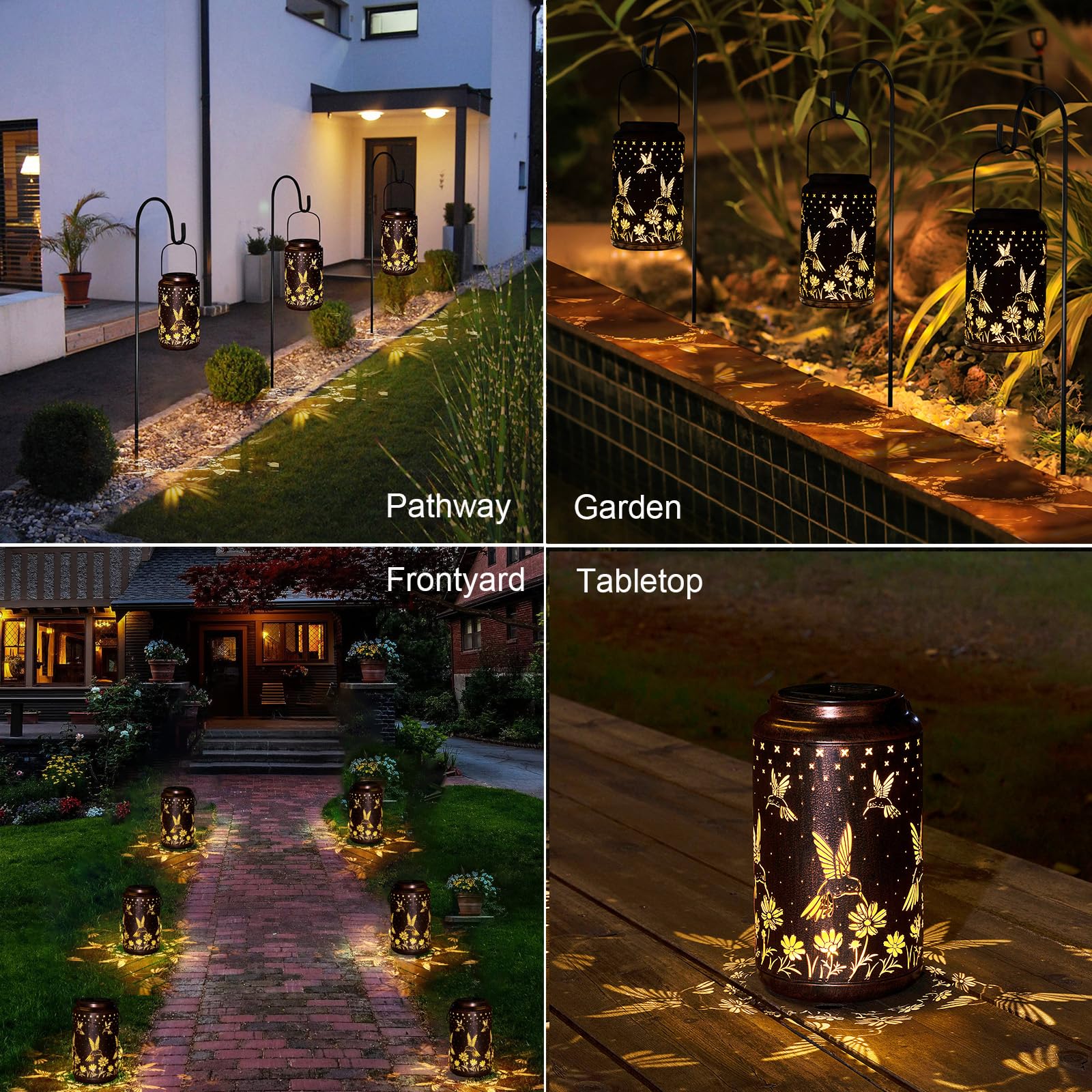 Pearlstar Solar Hummingbird Lantern - Waterproof Outdoor Hanging Solar Lights for Garden, Patio, Yard & Lawn Decor - Perfect Landscape Lighting & Gardening Gift for Women, Mom (Hummingbird-B) - Ideal for Backyard Parties, Wedding Decorations & Pathway Illumination