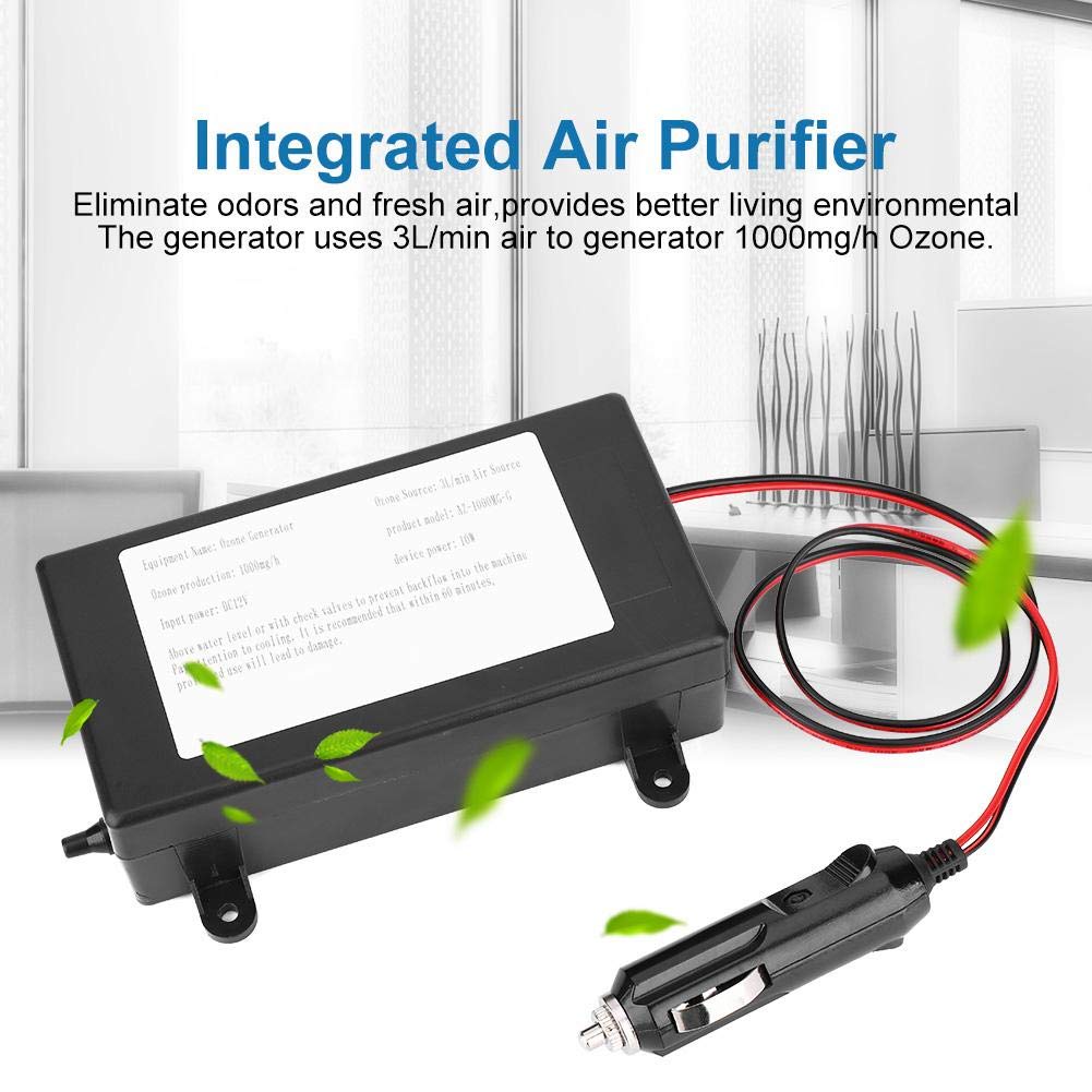 10W DC12V Portable Ozone Generator Air Purifier – 1000mg/h Odor Eliminator, Car & Home Air Freshener, Deodorizer & Sterilizer for Fresh Air in Vehicles, Rooms & Small Spaces
