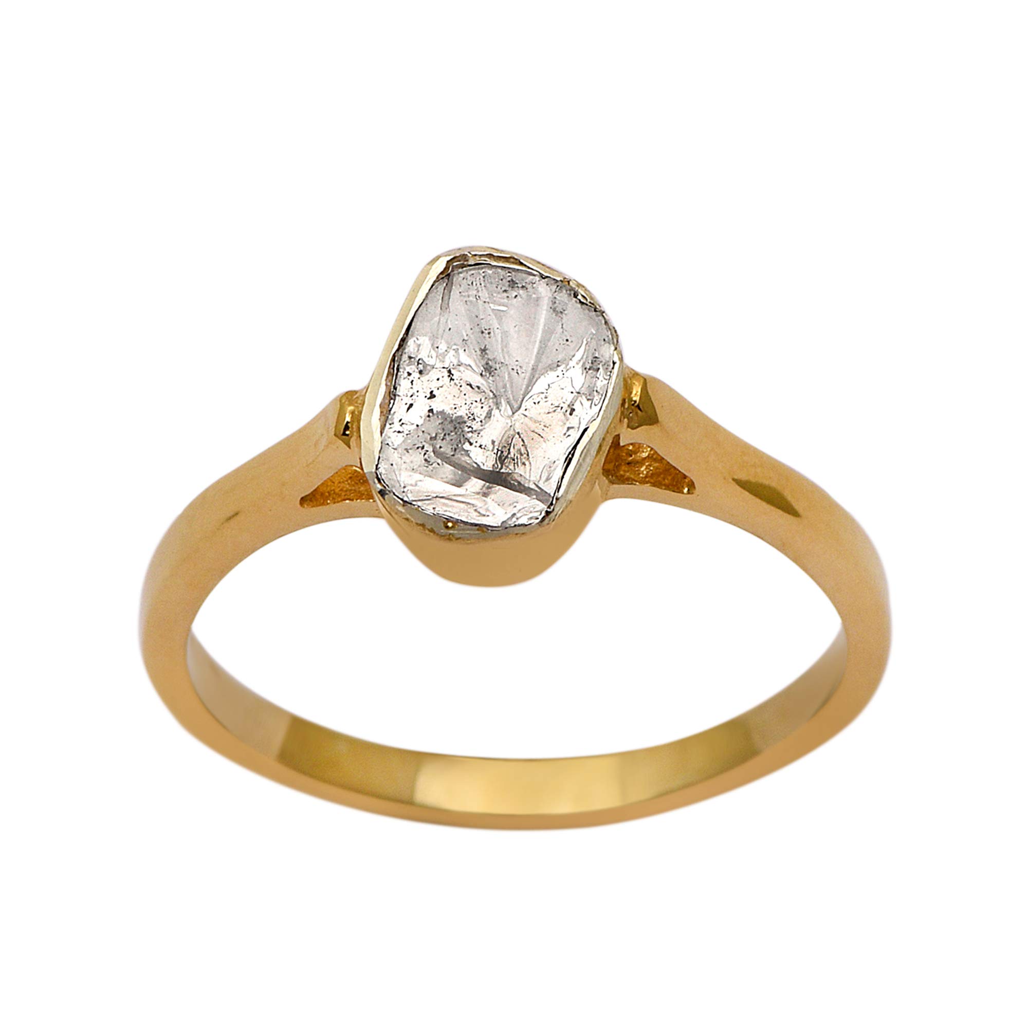 0.50 CTW Natural Uncut Diamond Polki Ring - 925 Sterling Silver Gold Vermeil Solitaire Ring for Women - Perfect for Weddings, Engagements & Special Occasions