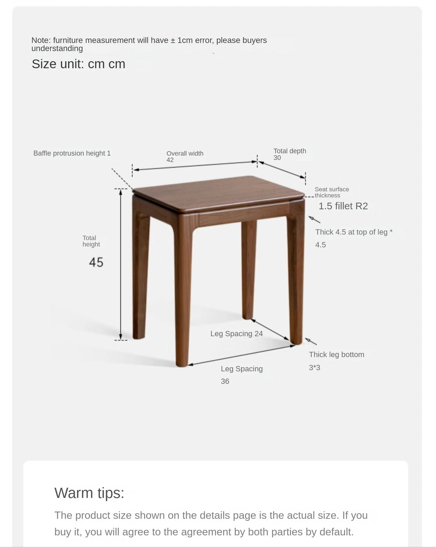 Black Walnut Solid Wood Makeup Stool - Durable Vanity Seat with Cushion for Bedroom, Dressing Room & Beauty Salon | Natural Wooden Stool for Makeup, Hair Styling & Relaxation