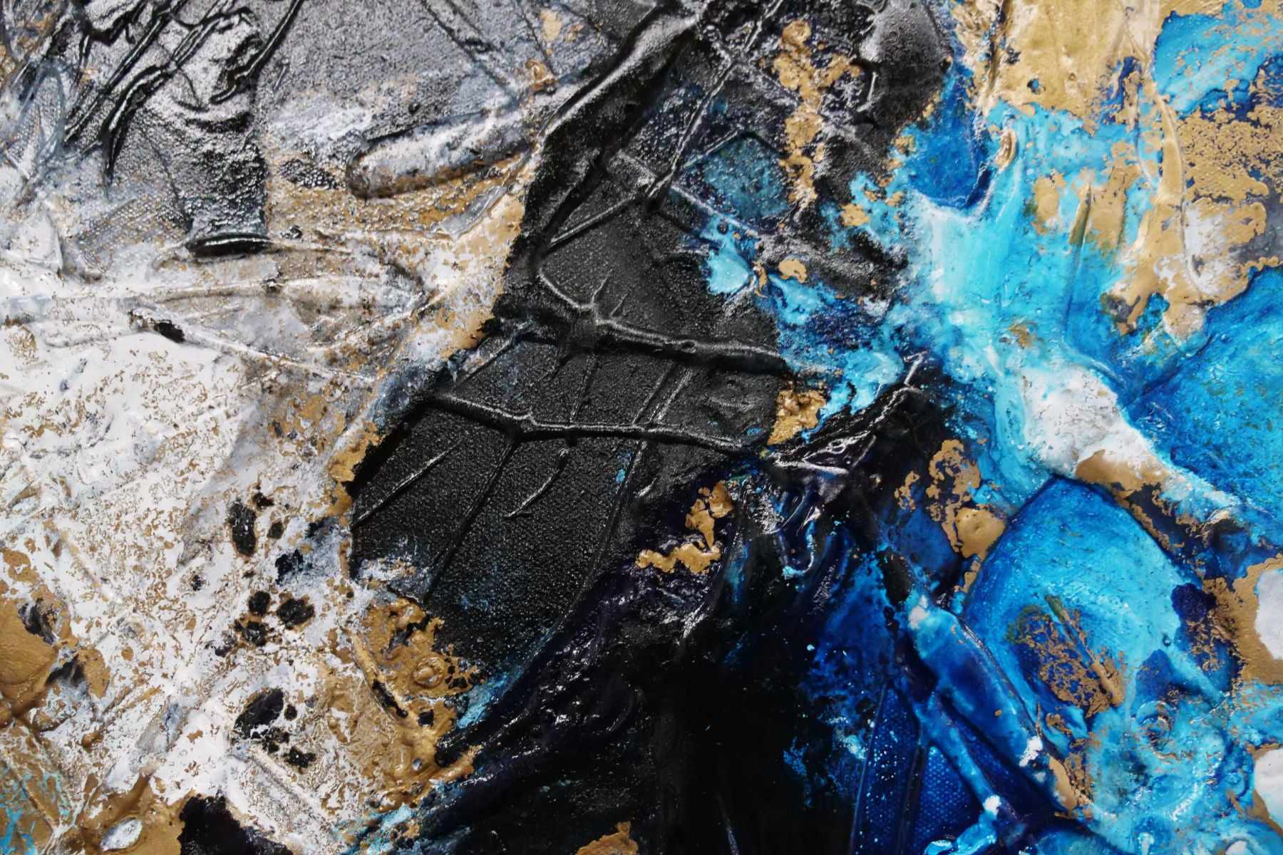 Blue Black Textured Abstract Painting - Cobalt Pearl 190cm x 100cm Modern Wall Art for Living Room, Bedroom & Office Decor