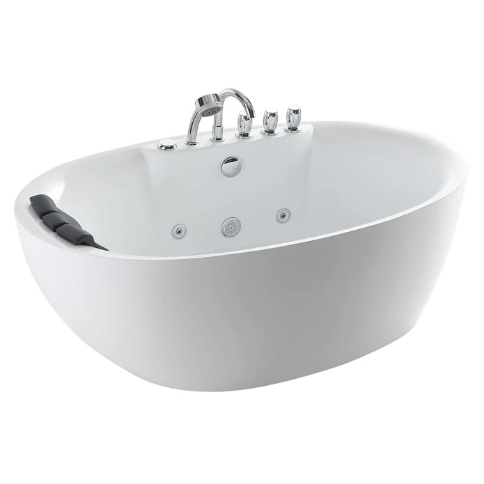 Empava 59-Inch White Acrylic Oval Freestanding Jetted Bathtub with Massage Jets - Spa Luxury for Master Bathroom & Relaxation (Model 59AIS12)