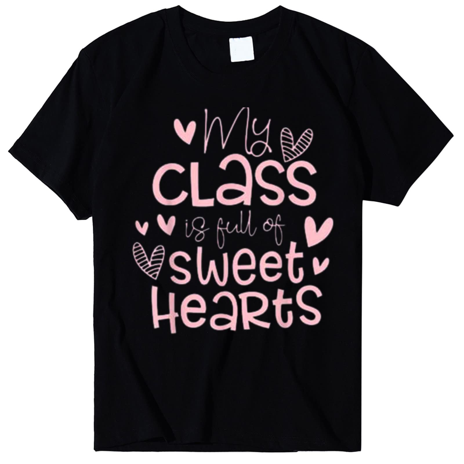 Women's Teacher T-Shirt - 'My Class is Full of Sweethearts' Casual Loose Fit Short Sleeve Tee - Perfect for Classroom, Teacher Appreciation Week & Casual Wear
