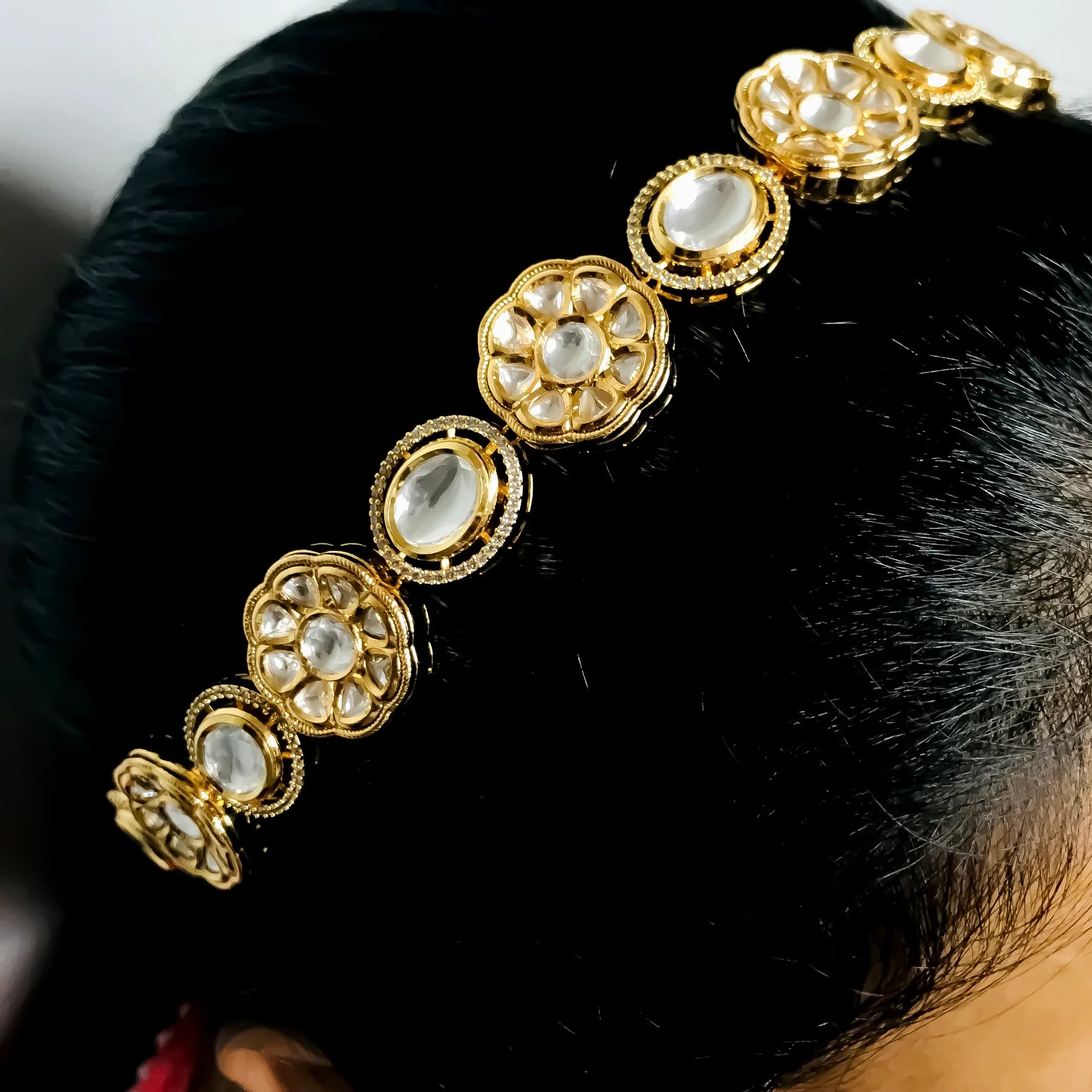 Royal Kundan Sheeshphool Mathapatti (D95) - Designer Gold Plated Indian Bridal Hair Jewelry for Weddings & Special Occasions