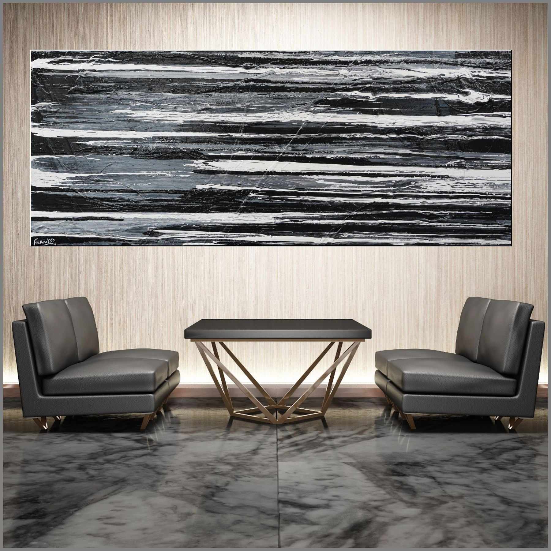 Licorice Moments 200cm x 80cm Black White Grey Textured Abstract Canvas Art - Modern Wall Decor for Living Room, Bedroom & Office