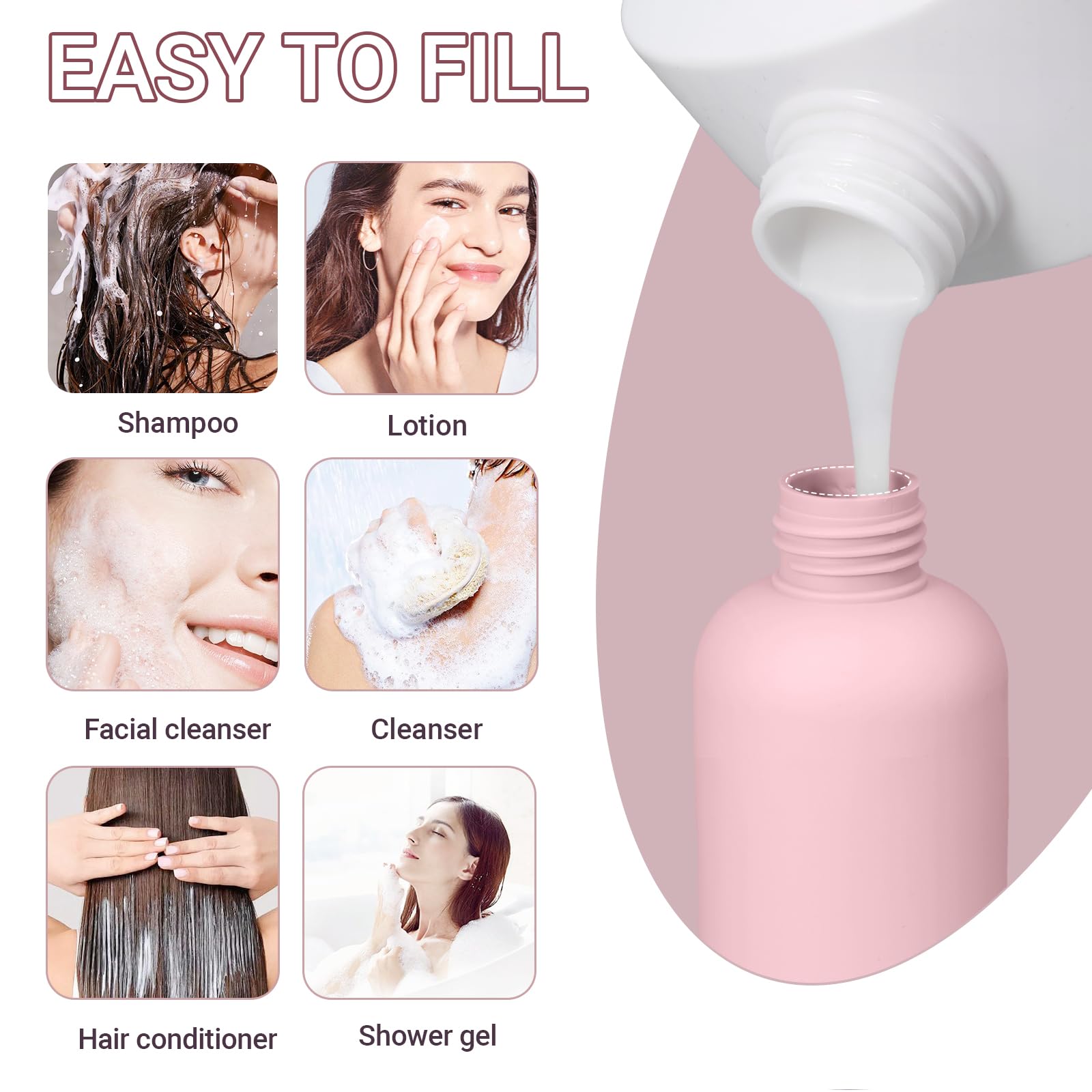 6.8oz Travel Bottles for Toiletries - Leak Proof Empty Plastic Squeeze Bottles with Flip Top Cap, TSA Approved Lotion Containers for Shampoo, Conditioner & Cosmetics (3 Pack, Pink) - Perfect for Air Travel, Gym & Vacation Essentials