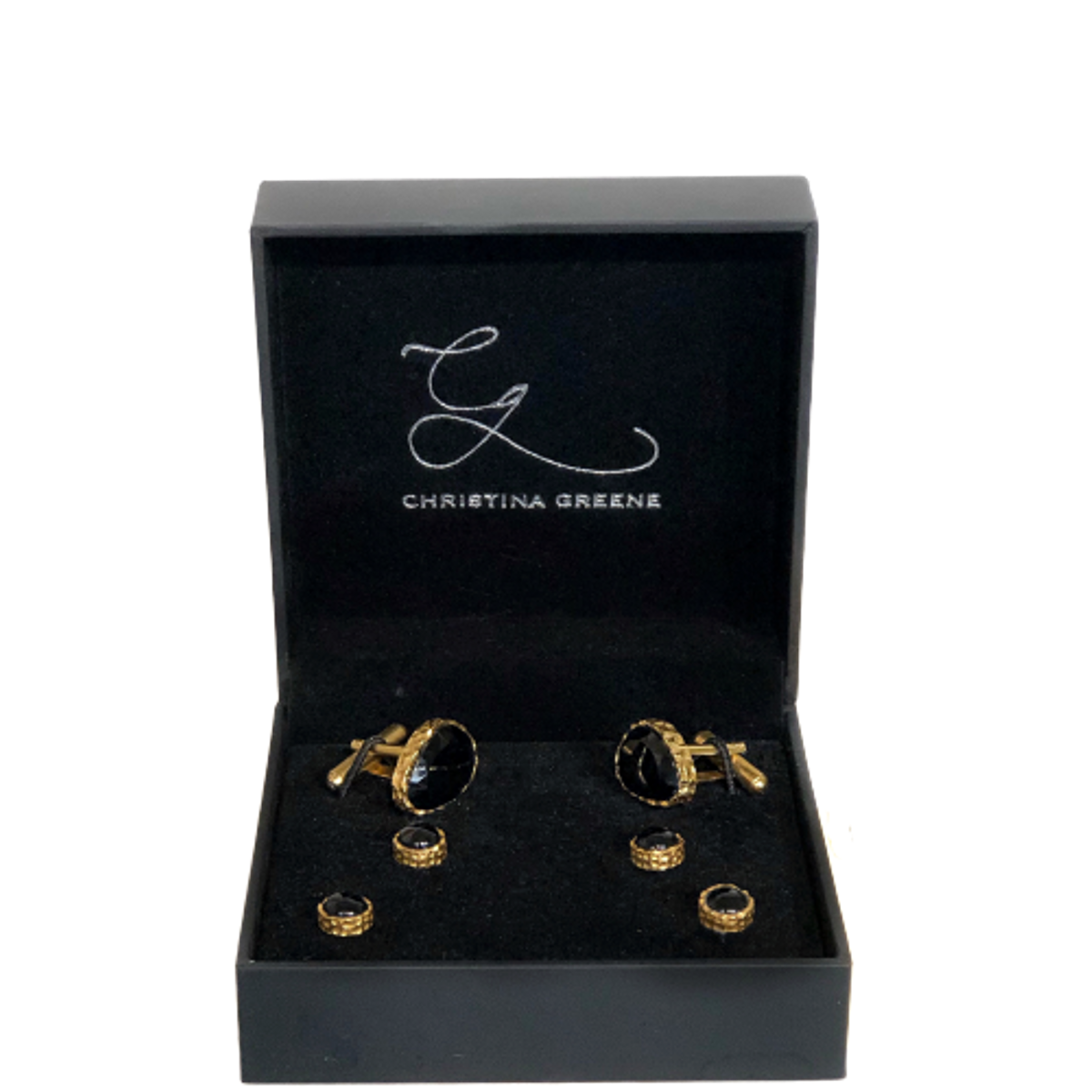 Premium Black Onyx Men's Cufflink and Stud Set - Elegant Formal Wear Accessories for Weddings, Business Meetings & Special Occasions