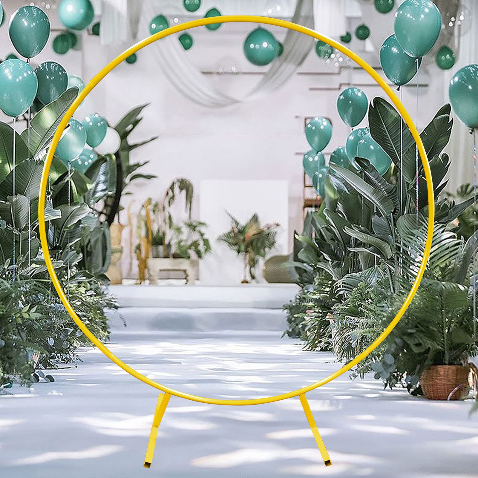 6.07ft Large Round Metal Wedding Arch Circle Backdrop Stand - Golden Balloon Arch Decoration for Birthday, Wedding, Party - Photo Backdrop Stand with Grid Framework for Indoor/Outdoor Events