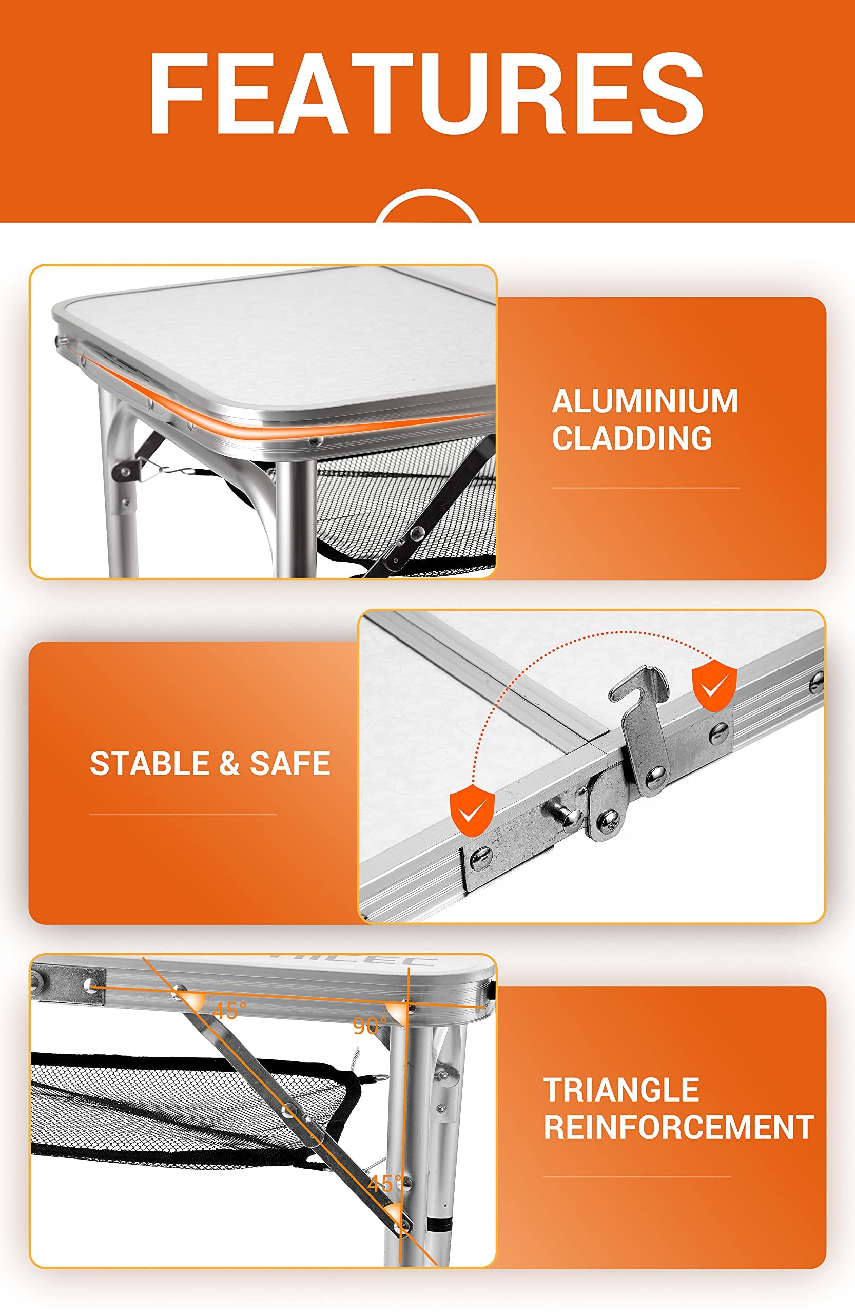 Foldable Aluminum Picnic Table - Adjustable Height, Lightweight & Portable with Carry Handle for Camping, Beach, Office & Indoor Use | Perfect for Outdoor Gatherings, BBQs & Small Spaces