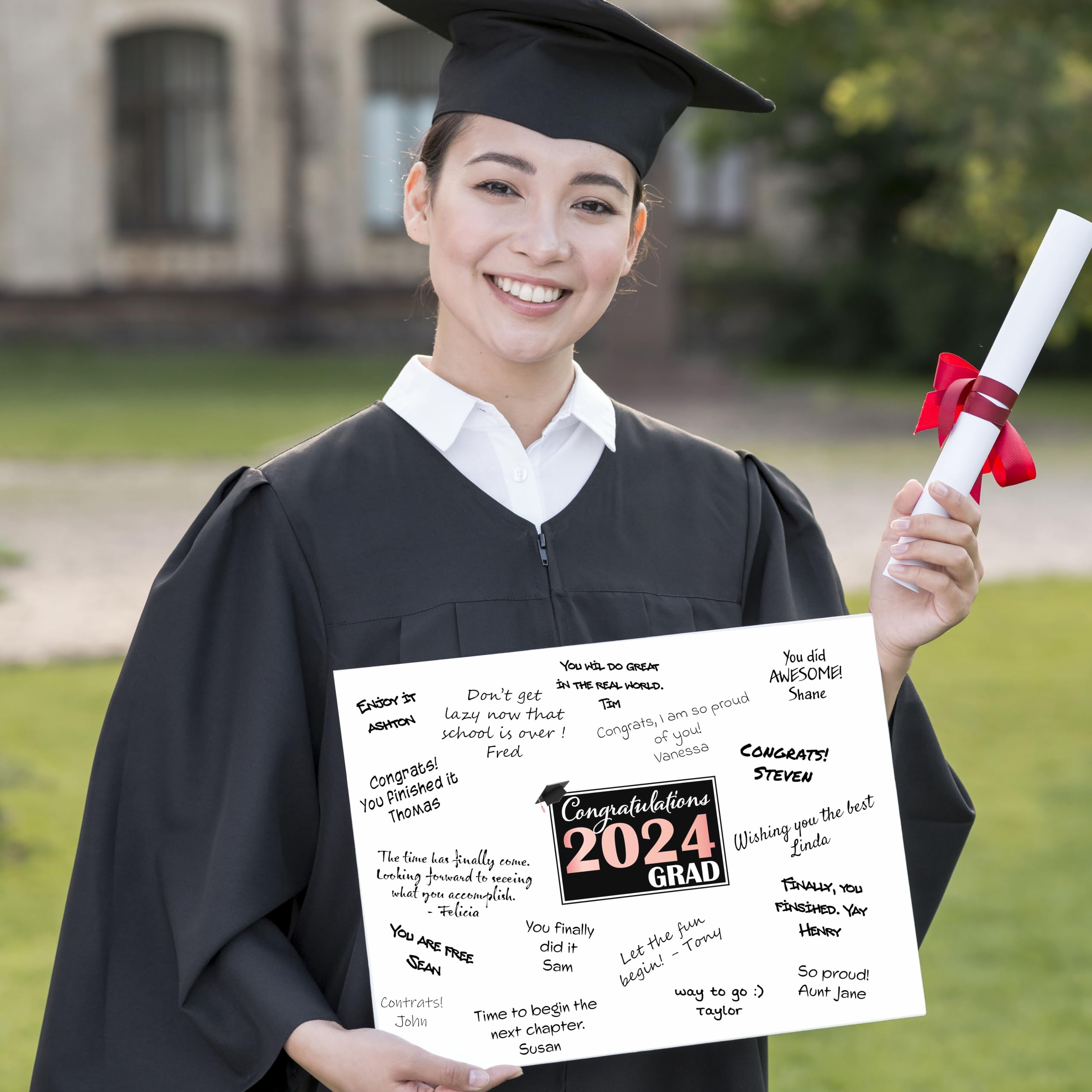 VAPARA DESIGNS 2024 Graduation Decorations - 12x16 Rose Gold Signature Poster (Unframed) for Class of 2024 - Perfect for Graduation Party Decor, Photo Backdrops & Senior Year Memories