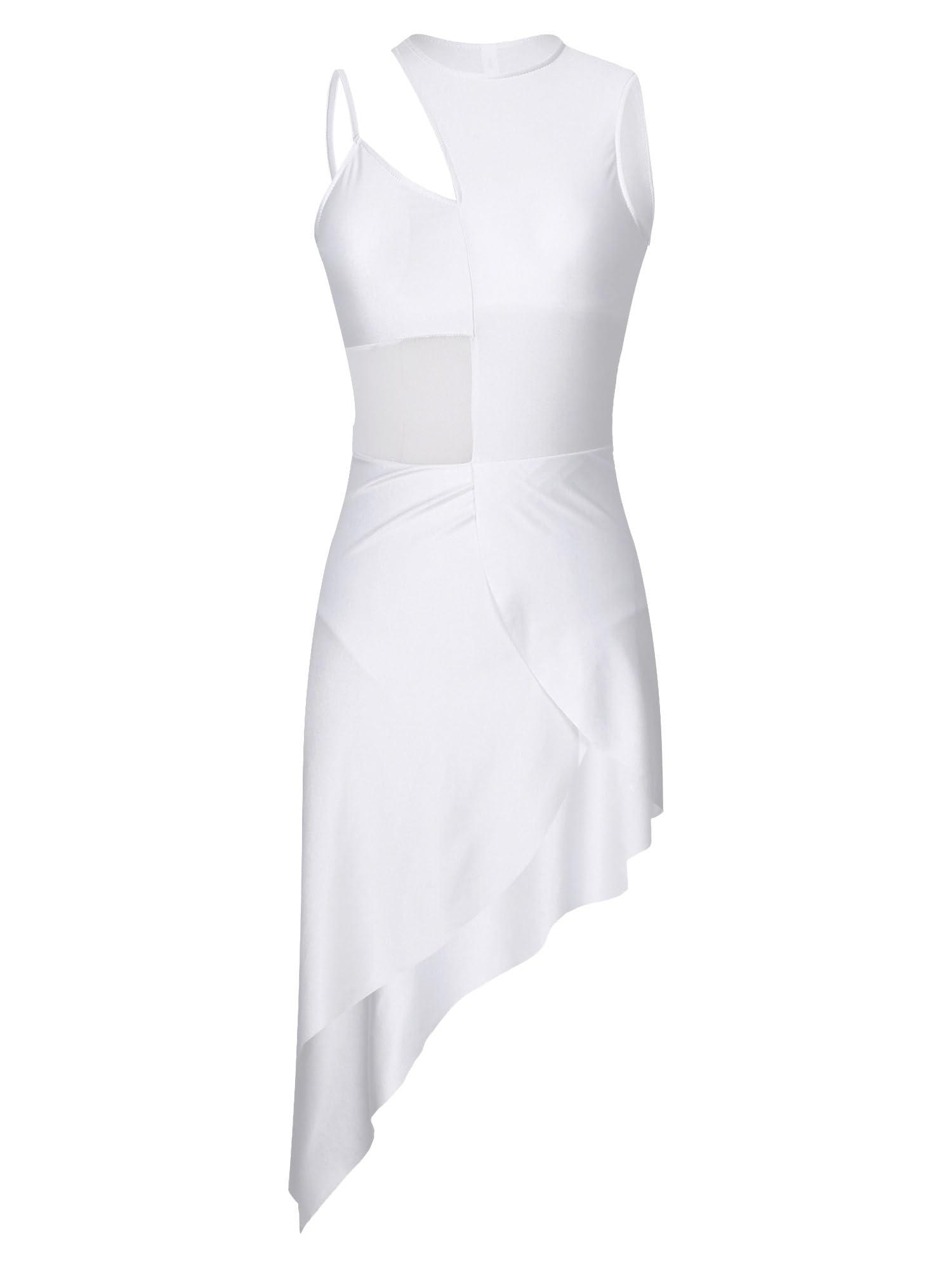 Women's Elegant Lyrical Sleeveless Latin Dance Dress Ballroom High Low Leotard Performance Costume for Competitions & Showcases