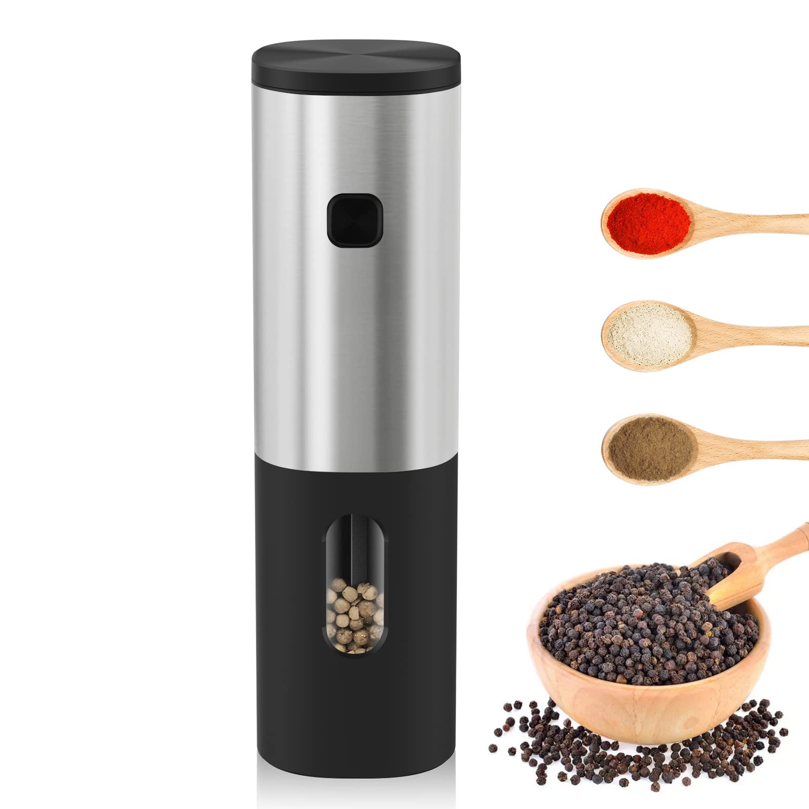 HOORMEEY Electric Pepper Grinder & Salt Mill - Rechargeable Battery Powered, Adjustable Coarseness, LED Light, One-Hand Operation - Perfect for Kitchen, Dining Table, Camping & Gifts