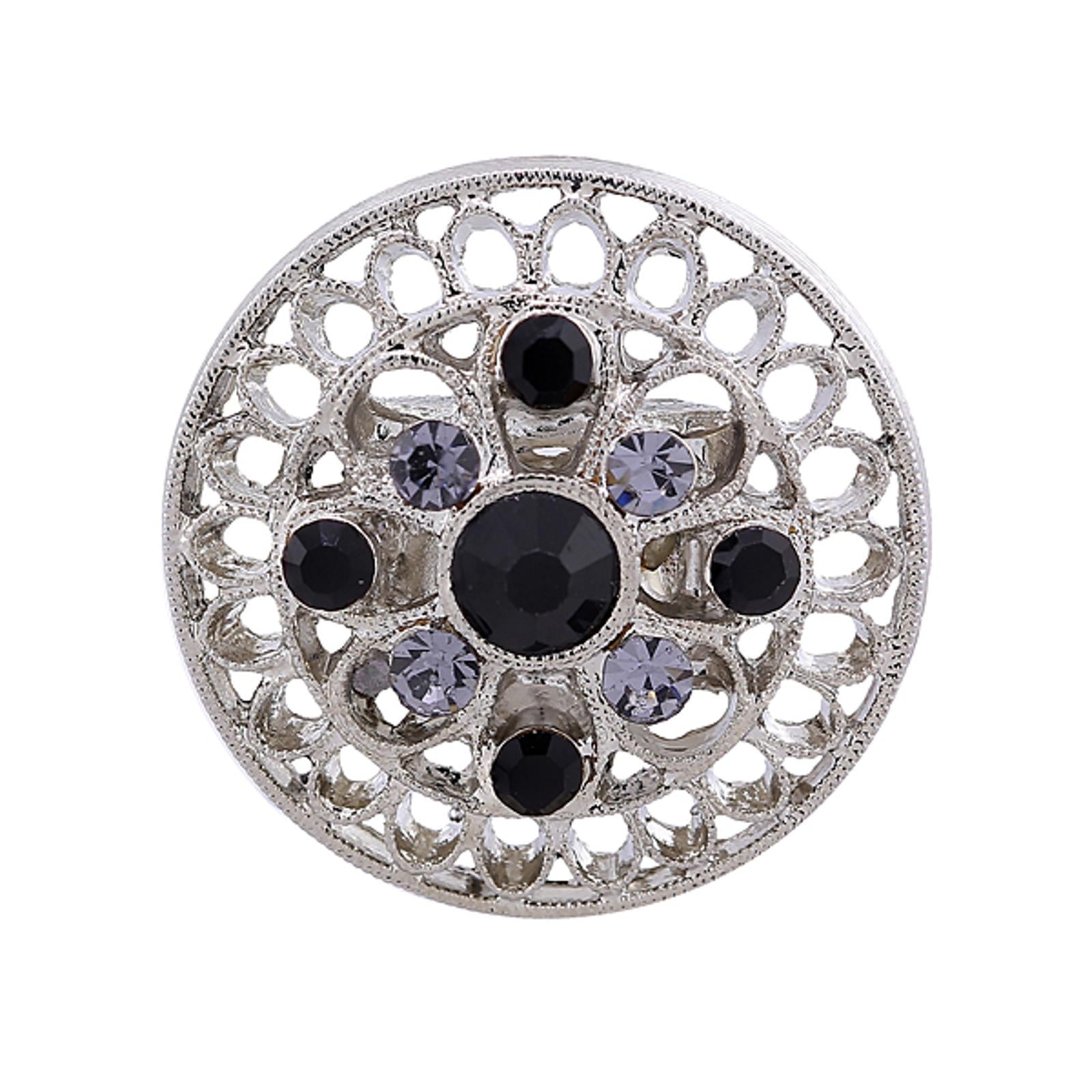 1928 Jewelry Black Diamond & Crystal Stretch Ring for Women - Elegant Adjustable Round Band for Parties, Weddings & Everyday Wear