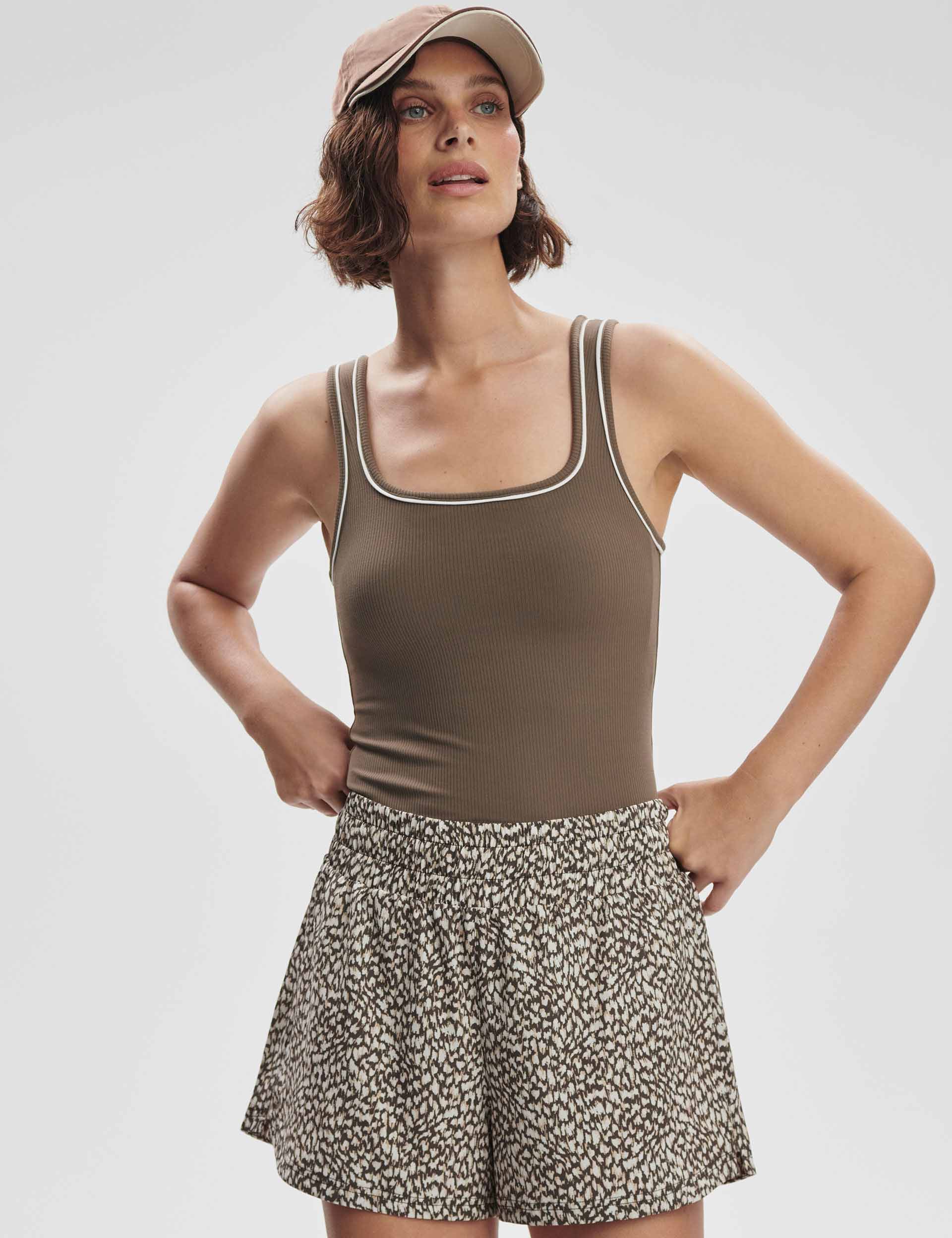 Barney Piped Tank Top - Chocolate Chip Color | Women's Casual Sleeveless Shirt for Summer, Beach & Outdoor Activities