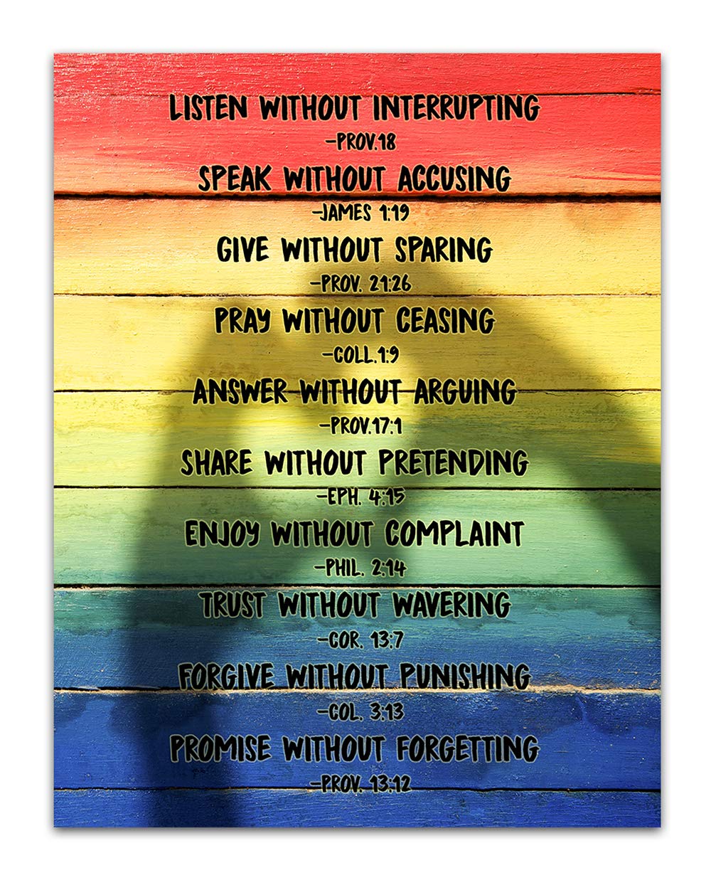 TJ Originals - Listen Without Interrupting Bible Quote Wall Art 11x14, Inspirational Christian Home Decor, Modern Scripture Poster for Living Room, Bedroom & Office, Printed in USA (Pride Color) - Perfect for Religious Gifts, Women's Birthday Presents & Faith-Based Home Decoration
