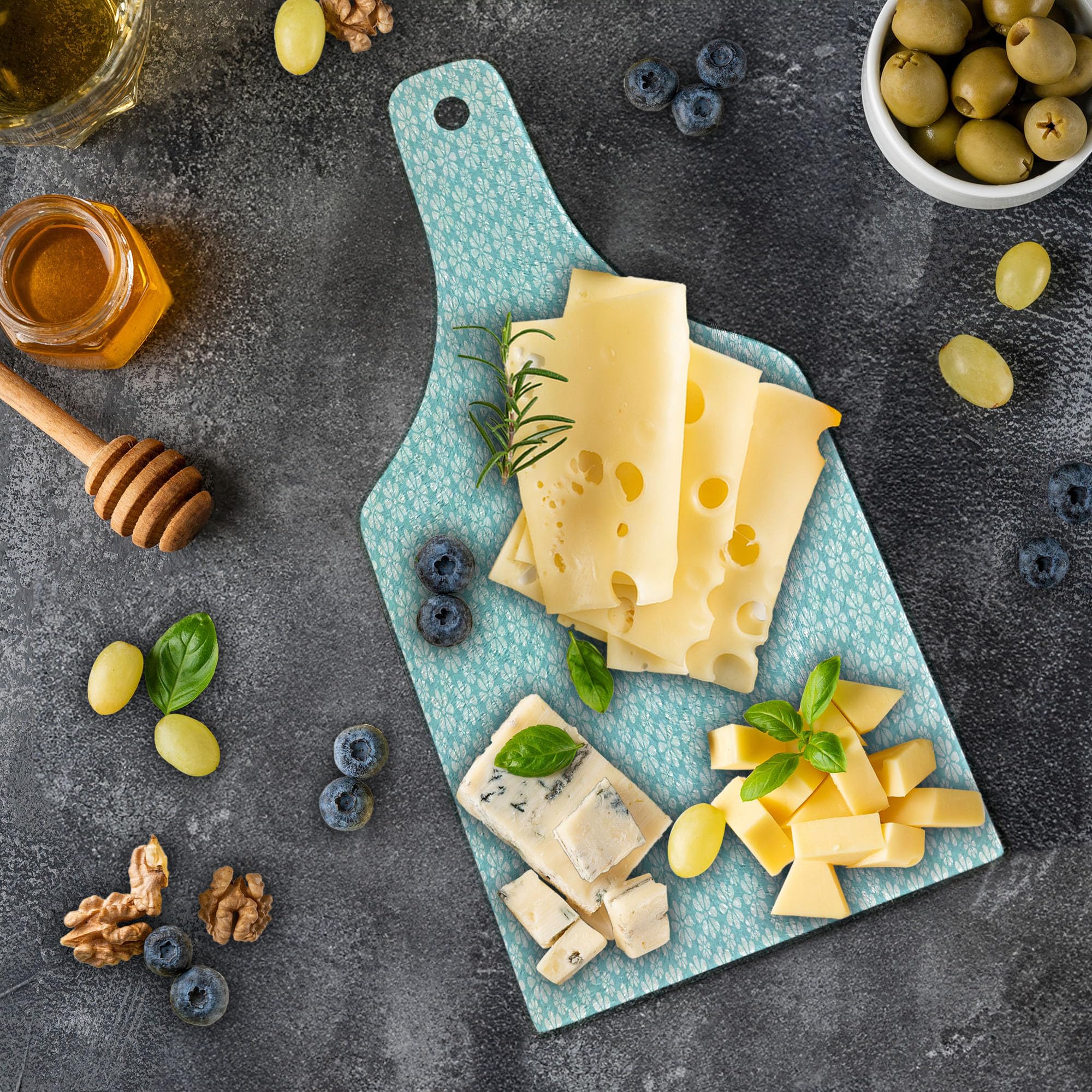 Ambesonne Galaxy Tempered Glass Cutting Board - Milky Way Starry Sky Design, Cosmic Universe Astronomy Theme, Decorative Serving Board for Kitchen & Dining - Wine Bottle Shape in Pale Blue & White - Perfect for Entertaining, Cheese Platters & Wine Pairings
