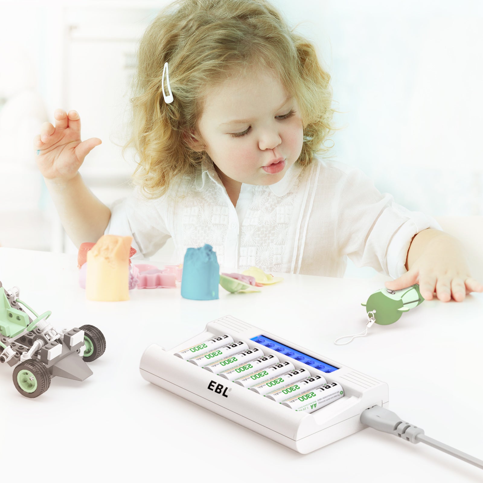 EBL 8-Pack 2300mAh Rechargeable AA Batteries with RM76 8-Bay Fast Charger - Perfect for Digital Cameras, Game Controllers & Home Electronics