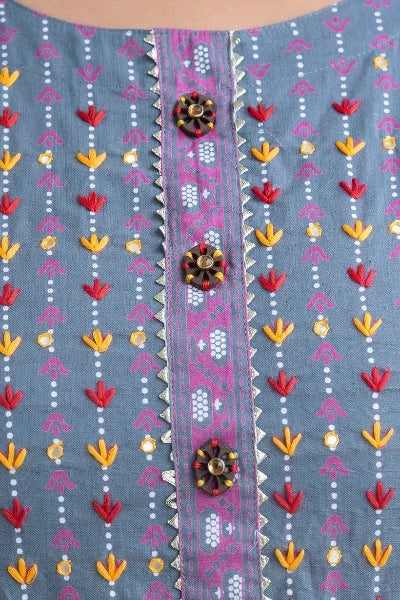 Plus Size Grey & Pink Cotton Straight Kurti for Women - Comfortable Casual & Party Wear Indian Tunic Top for Everyday Fashion