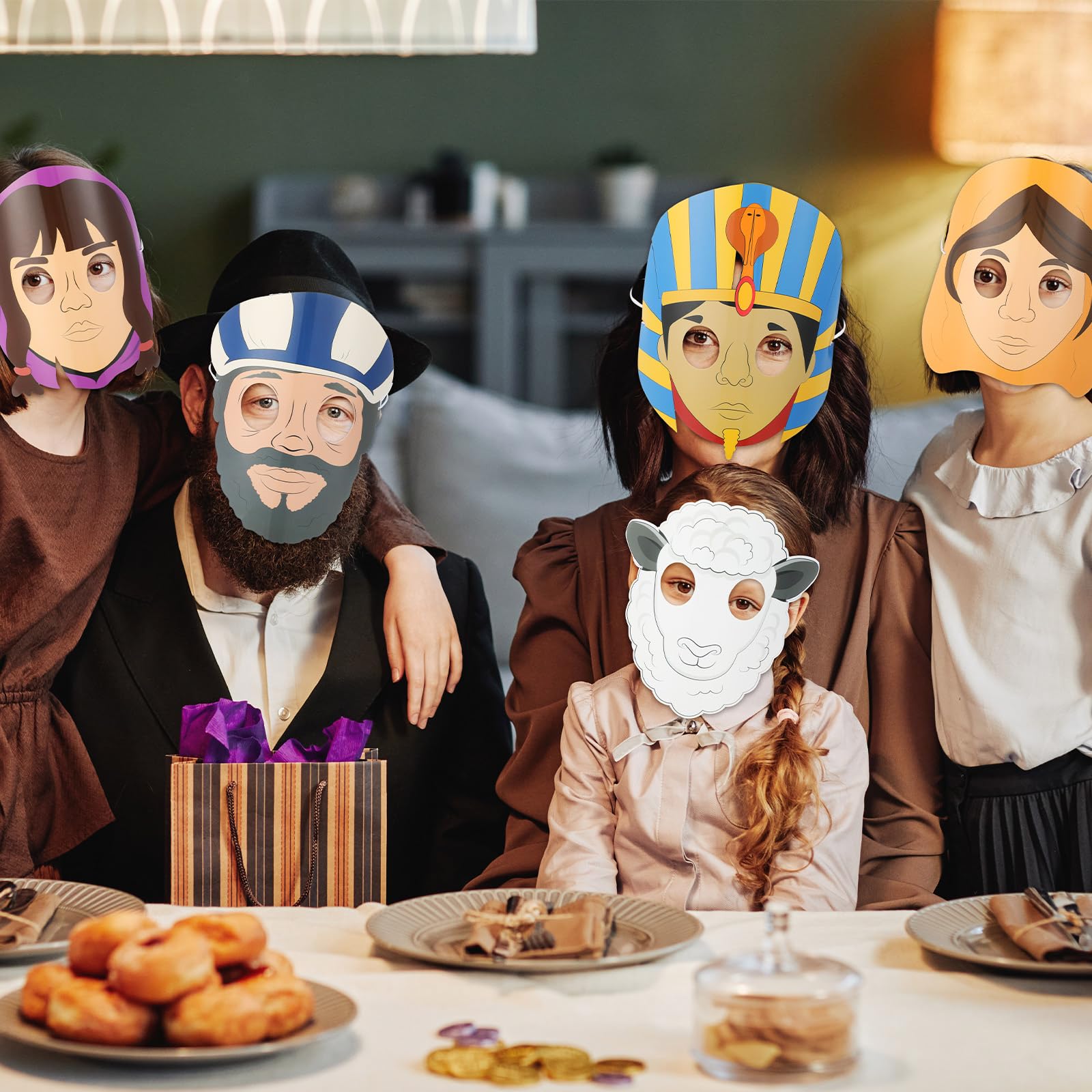 12 Pcs Passover Decorations Set - Character Masks, Seder Props, Egypt Role Play Costumes for Kids | Christian Easter Party Favors, Pesach Gifts & Religious Pilgrim Photo Props for Holiday Celebrations