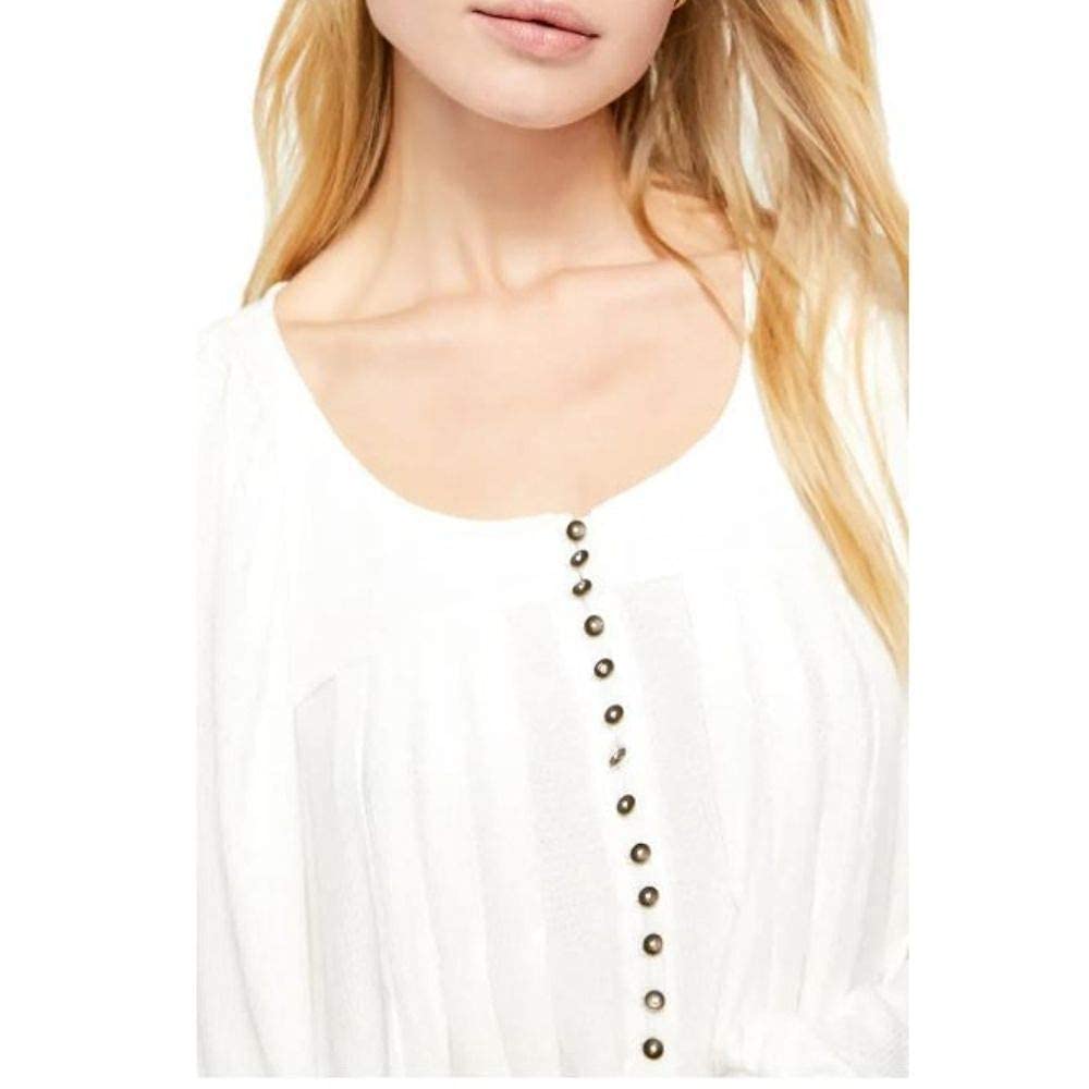 Free People Devin Pleated Blouson Sleeve Button Down Henley Top for Women | Casual & Boho Style Shirt | Perfect for Layering, Office Wear & Weekend Outfits