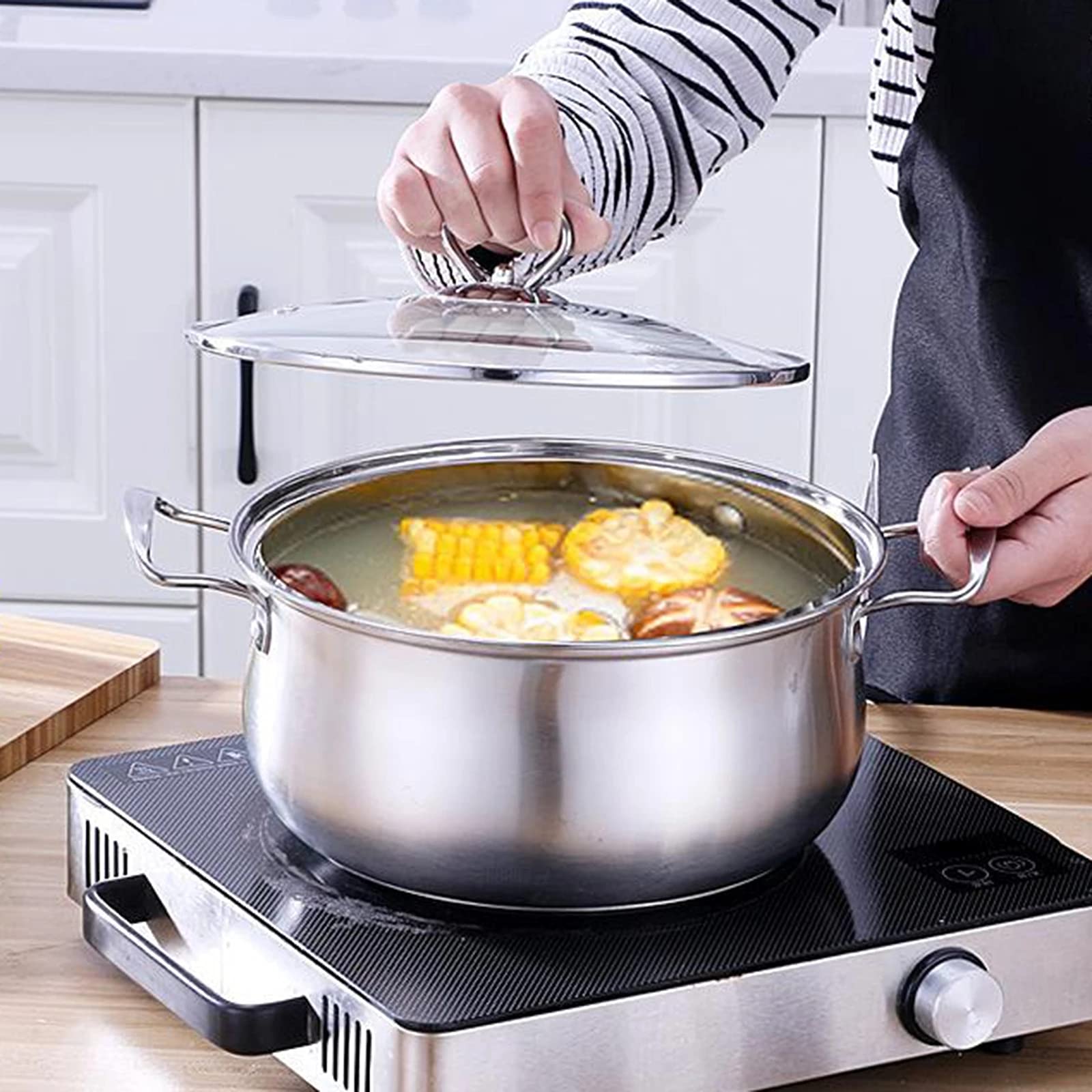 1pc Stainless Steel Milk Sauce Soup Pot with Lid - Non Stick Stockpot for Cooking, Boiling & Simmering - Perfect for Home Kitchen, Camping & Picnic Outdoor Cooking