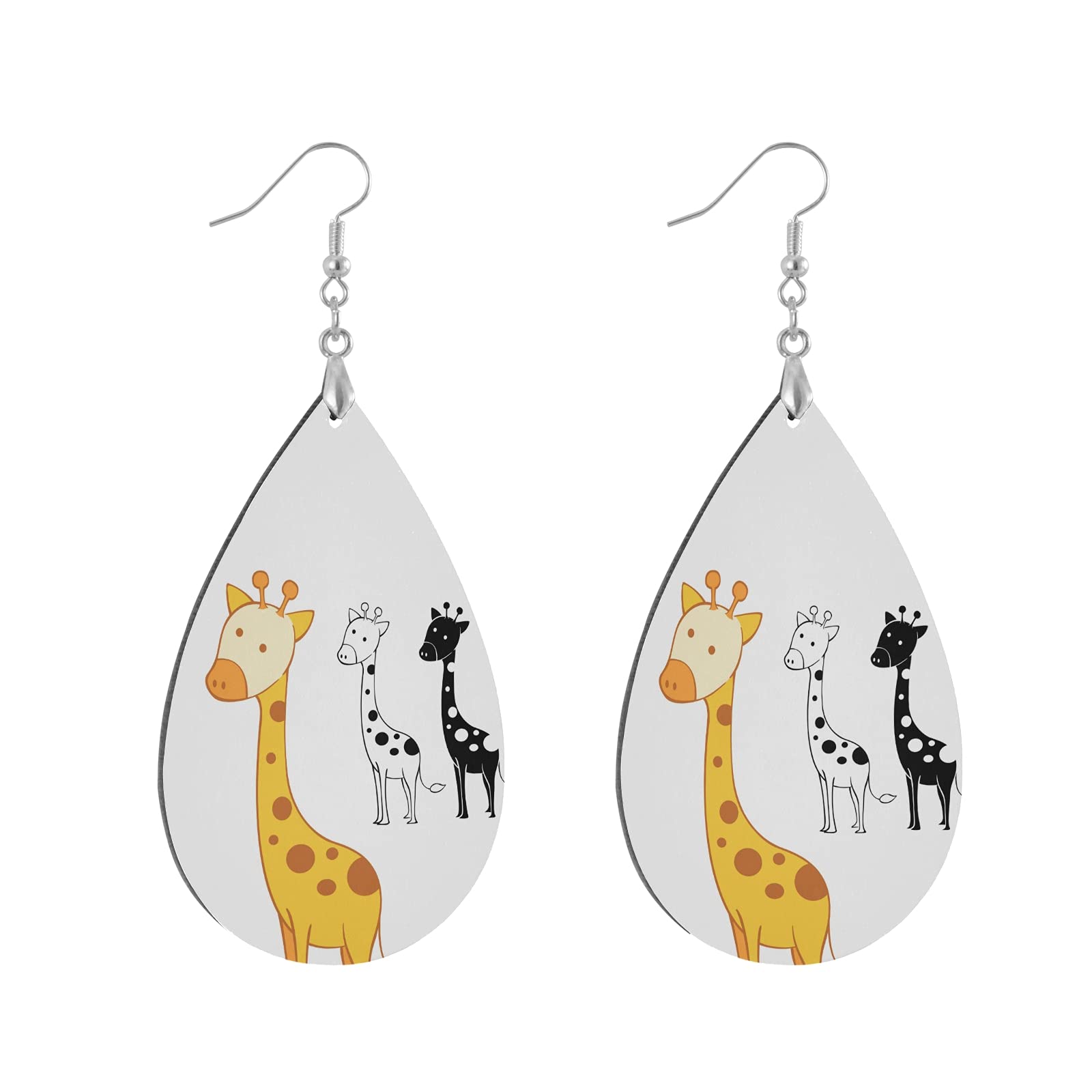 Handmade Zebra Wood Teardrop Earrings with Giraffe Pattern - Natural Wooden Painted Water Drop Dangle Earrings for Women | Boho Chic Jewelry for Casual Wear & Special Occasions