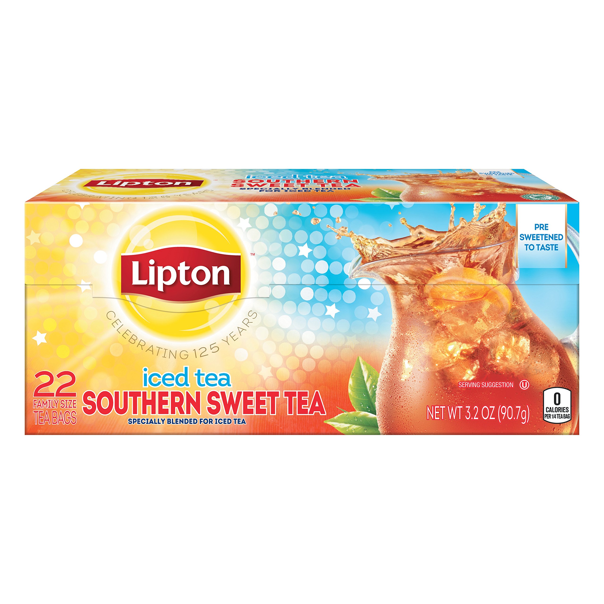 Lipton Southern Sweet Tea Iced Tea Drink Mix - 22 Family Size Tea Bags (90.7g) - Perfect for Summer BBQs, Picnics & Refreshing Homemade Iced Tea
