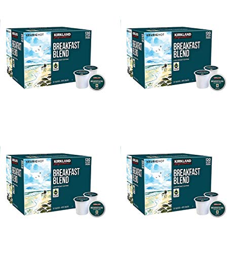 Kirkland Signature Breakfast Blend Coffee K-Cups - 120 Count (Pack of 4) | Medium Roast | 100% Arabica | Perfect for Morning Brew, Office Use & Keurig Machines