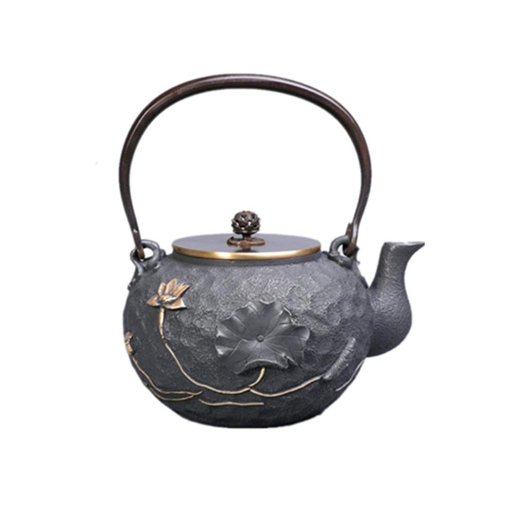 Vintage Cast Iron Teapot - Uncoated Japanese Tetsubin Style with Dragonfly & Lotus Leaf Design - Perfect for Tea Brewing, Home Decor & Gift Giving