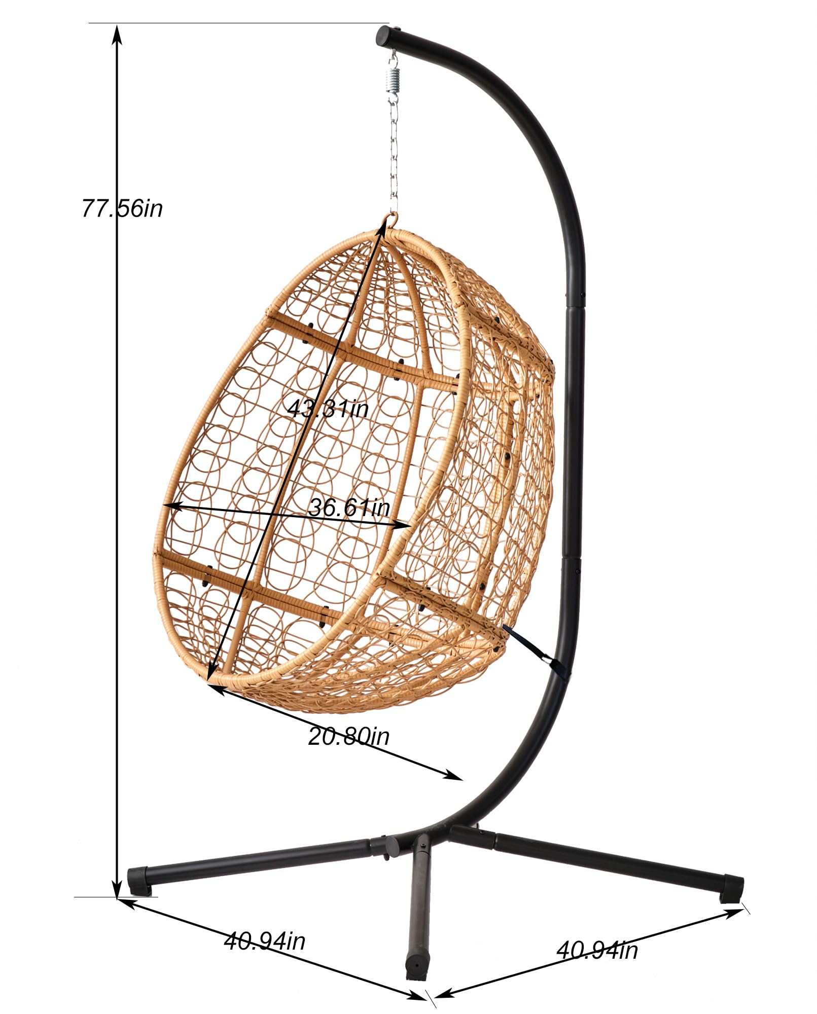 **Indoor/Outdoor Hanging Chair with Stand - Egg Swing Chair for Bedroom, Living Room, Balcony & Patio - Removable Washable Gray Cushions - Perfect for Relaxing, Reading & Lounging**