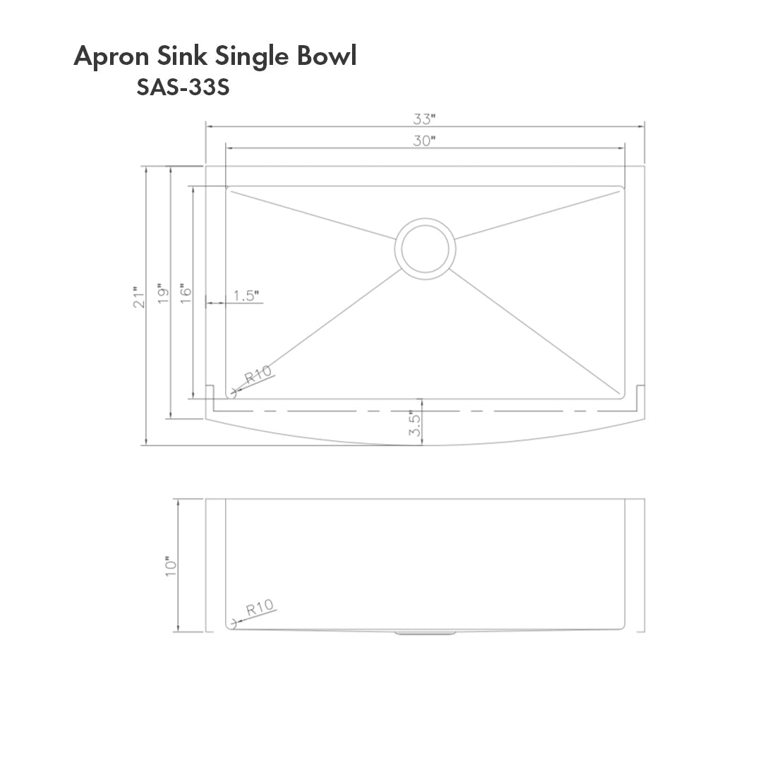 ZLINE Vail 33-Inch Farmhouse Apron Front Stainless Steel Single Bowl Kitchen Sink with Bottom Grid (SAS 33) - Perfect for Rustic & Modern Farmhouse Kitchens, DIY Installations, and Heavy-Duty Cooking