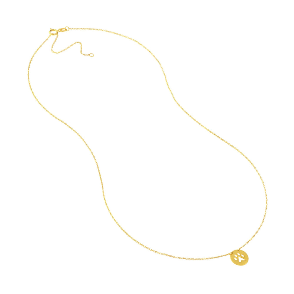 14K Gold Mini Paw Print Pendant Necklace for Women - 16