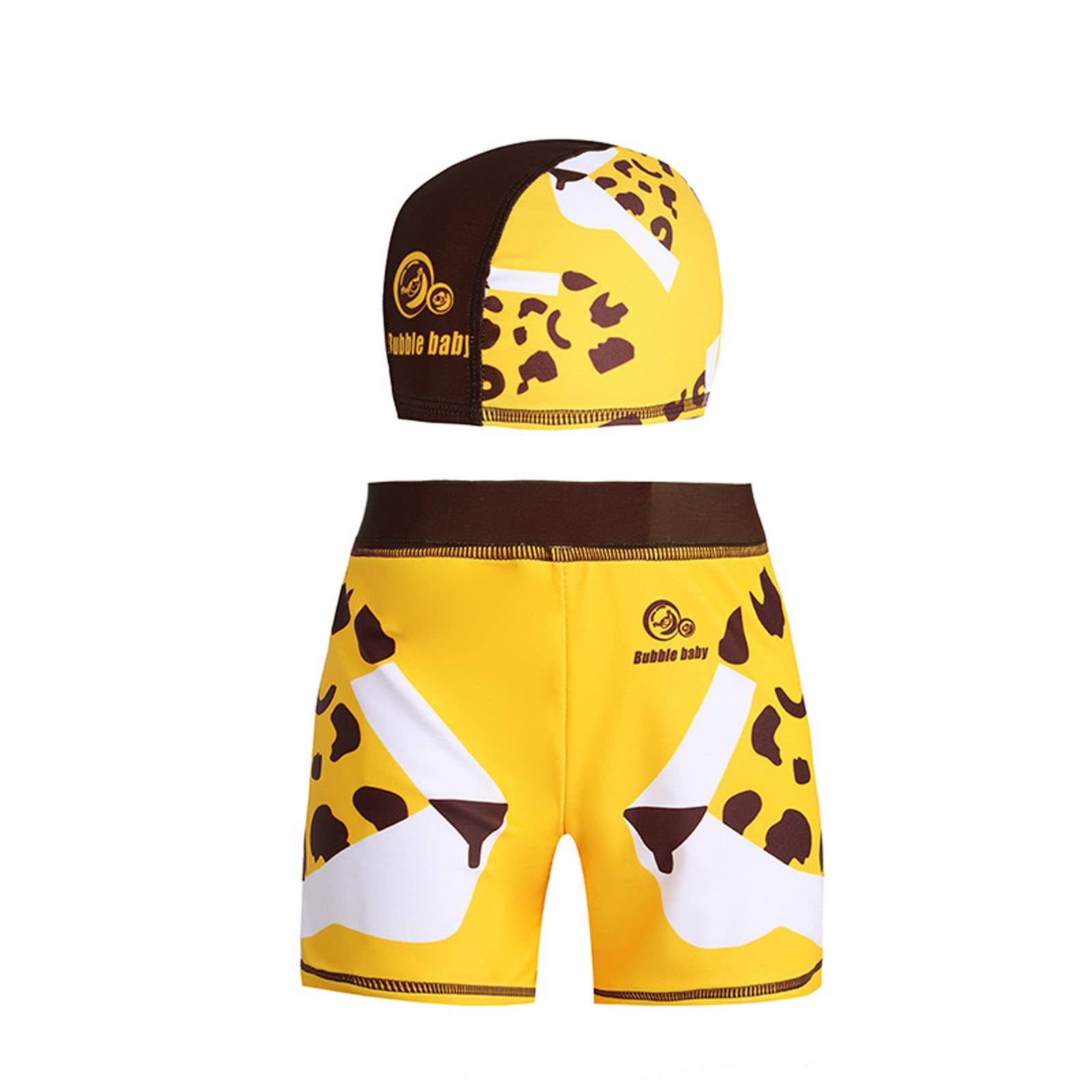 Dinosaur Print 2-Piece Toddler Boys Swim Set - Rash Guard & Swim Trunks with Matching Cap | UV Protection Swimwear for Beach, Pool & Water Play