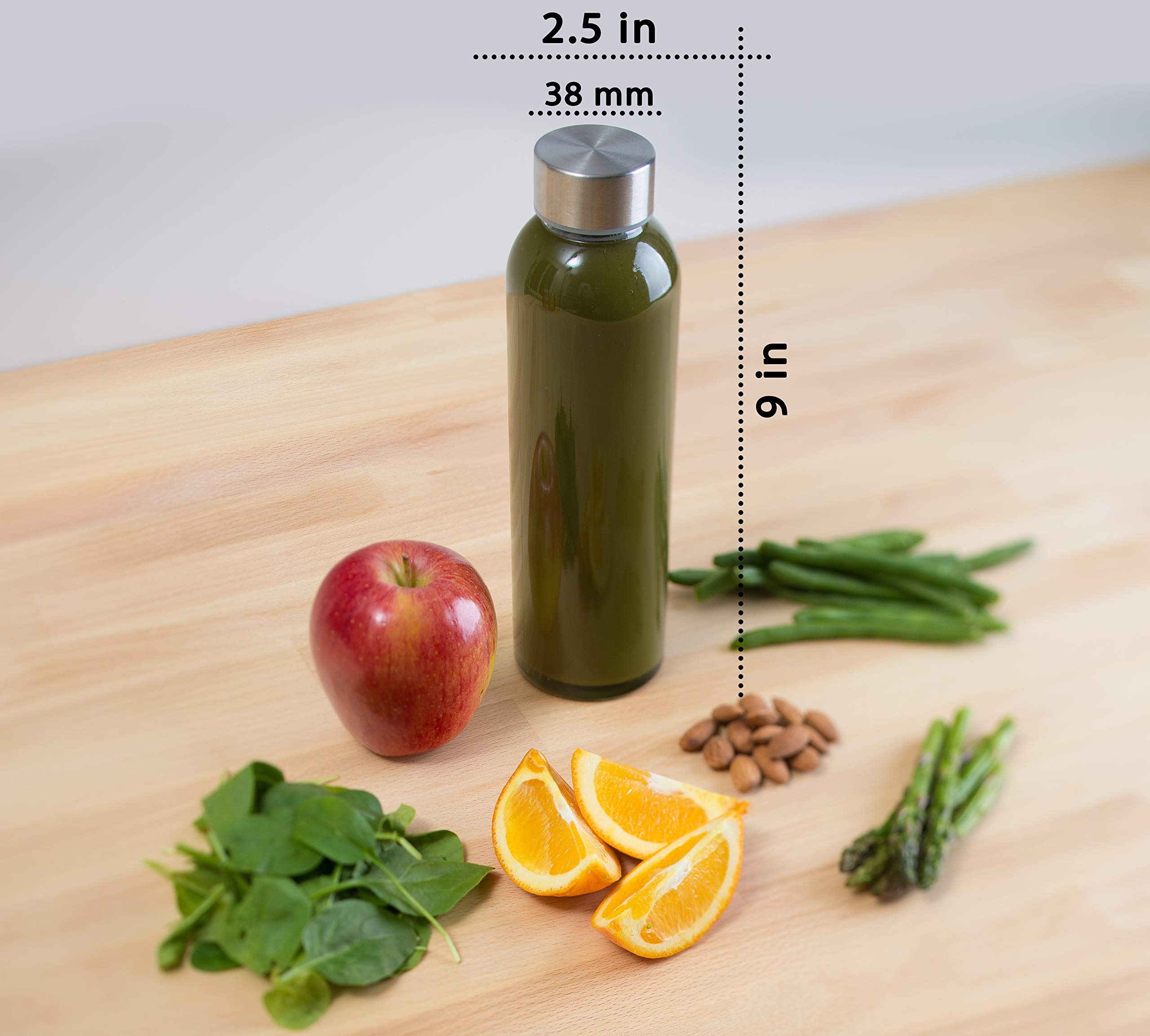 Epica 18oz Glass Water Bottles with Lids - Set of 6 Reusable Juice Jars for Storage, Durable & Eco-Friendly Drinking Containers - Perfect for Home, Office, Gym, and Outdoor Activities