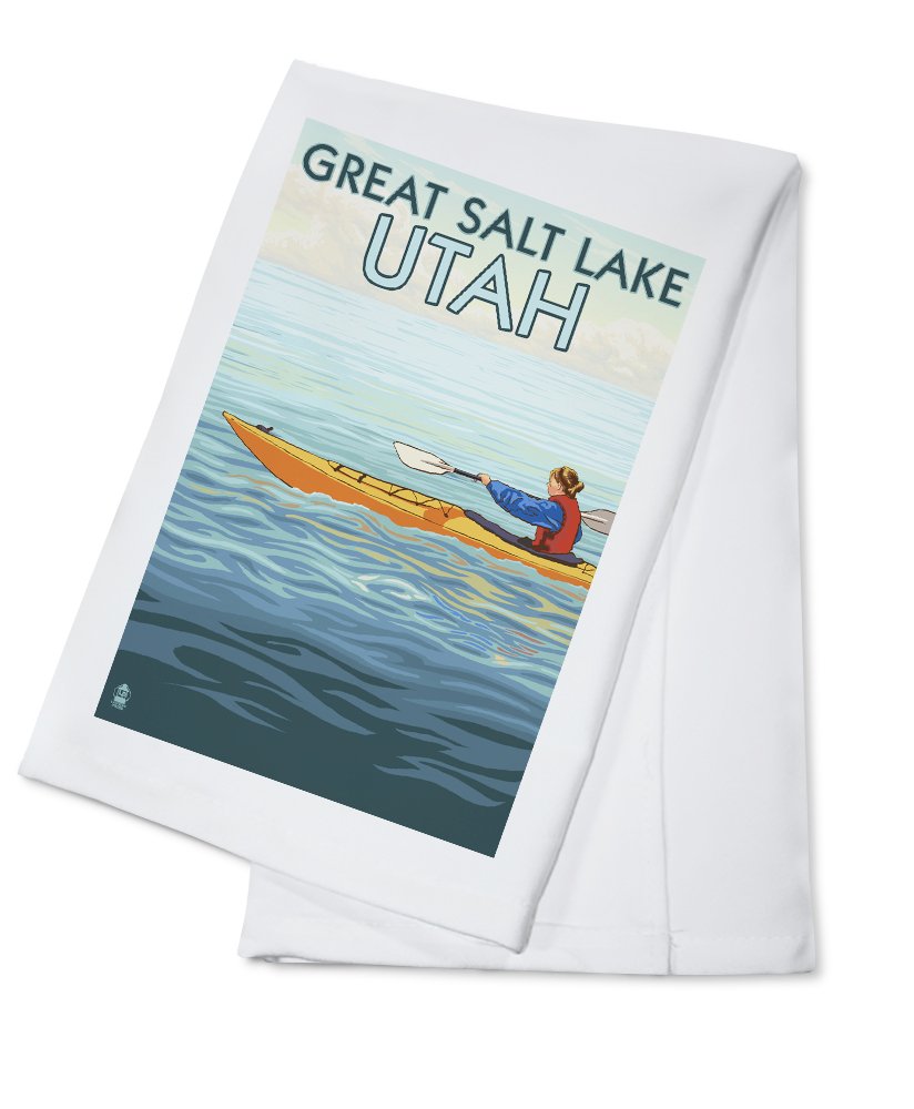 Great Salt Lake Utah Kayak Scene - 100% Cotton Tea Towel | Decorative Hand Towel for Kitchen & Home Decor | Perfect for Gifts, Dish Drying & Coastal Themed Spaces
