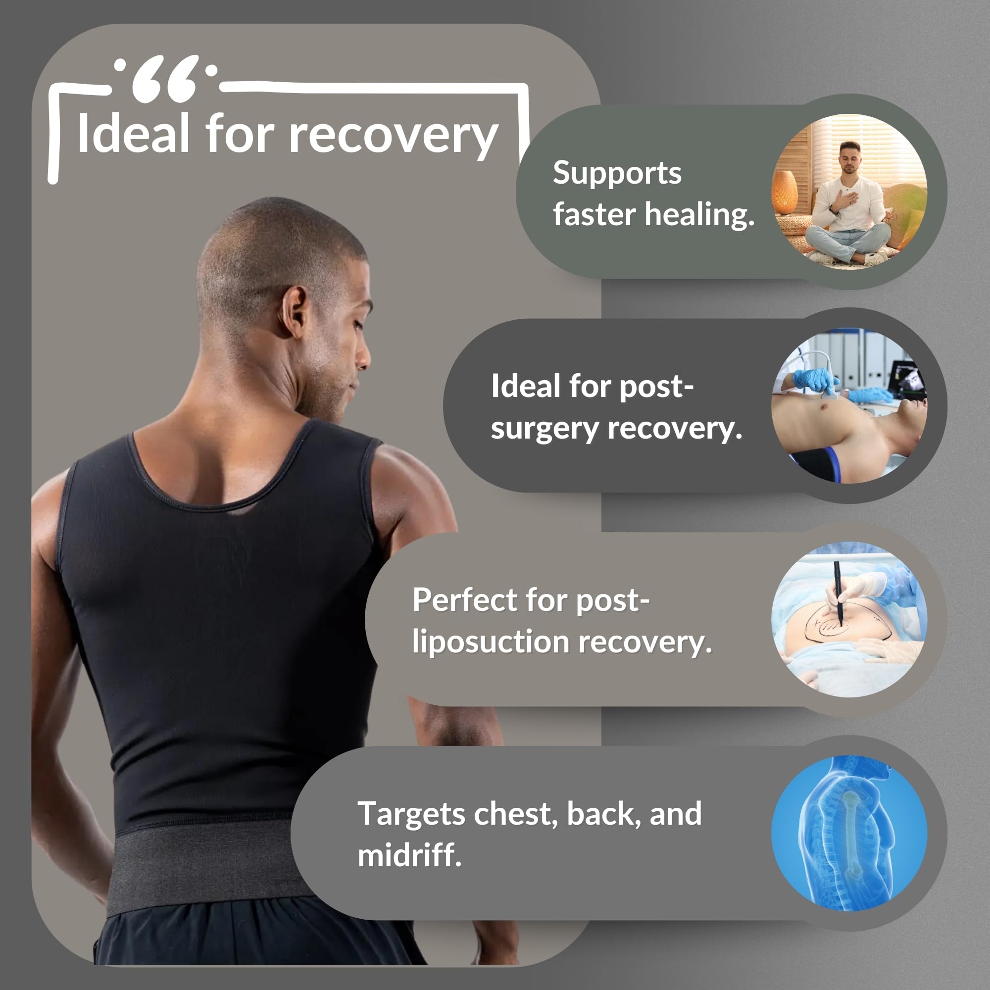 ContourMD Men's Post-Surgery Compression Vest - Medical Grade Chest Support Garment After Liposuction | Ideal for Recovery, Breast Support & Body Shaping After Cosmetic Procedures