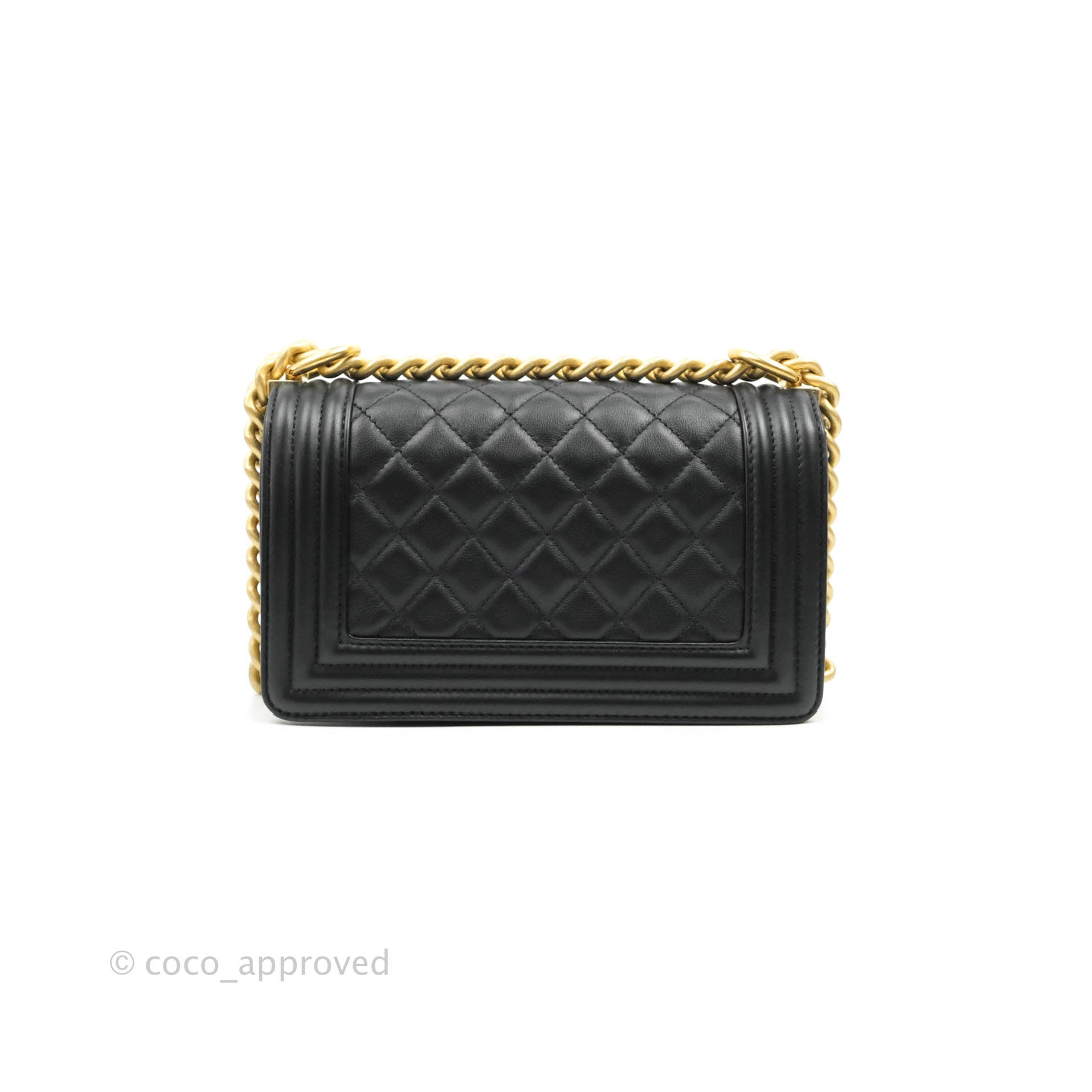 Chanel Boy Quilted Small Handbag Black Calfskin Leather with Aged Gold Hardware - Perfect for Evening Events, Parties & Luxury Fashion Accessories