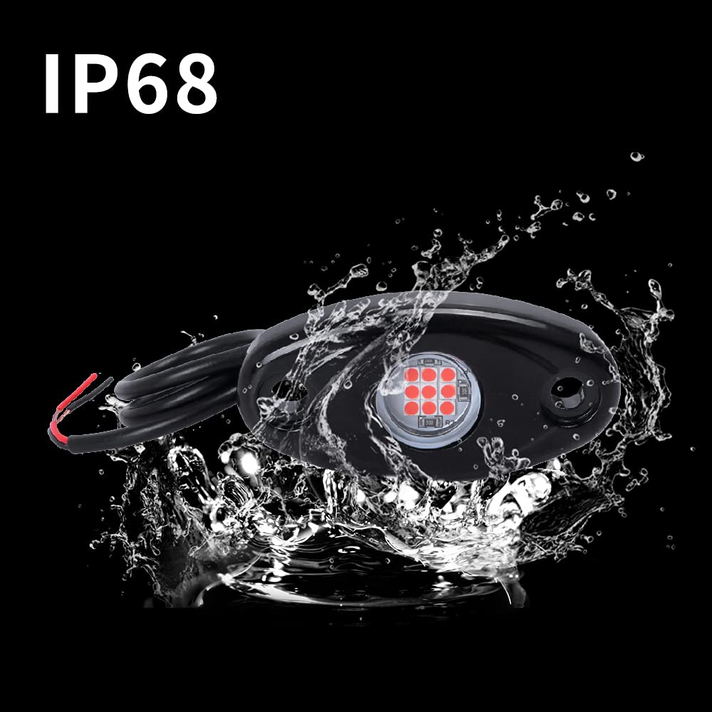 6 Pods LED Rock Lights Red - Waterproof Underglow LED Neon Kit for Car, Truck, ATV, SUV & Boat - Underbody Glow Accent Lighting for Off-Roading, Night Driving & Vehicle Customization