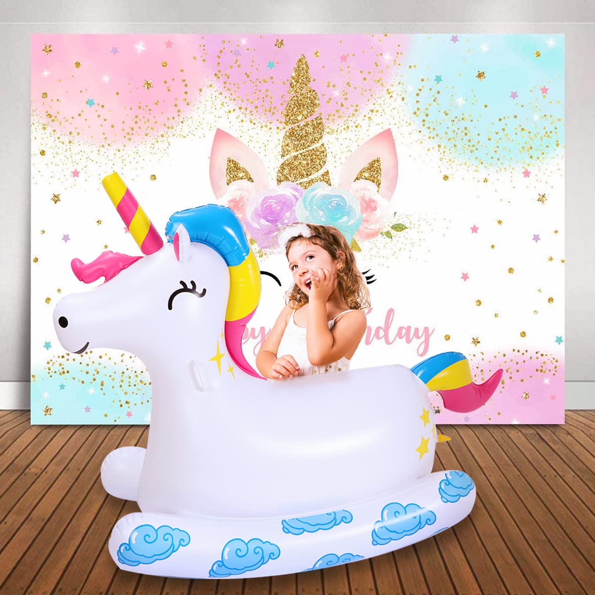 **Wrystte 63-Inch Giant Unicorn Inflatable Pool Toy & Sprinkler for Kids 4-12 – 3-in-1 Outdoor Water Play, Birthday Party Decor, Halloween Decoration, Unicorn Gift for Girls – Perfect for Backyard, Pool Parties & Summer Fun**