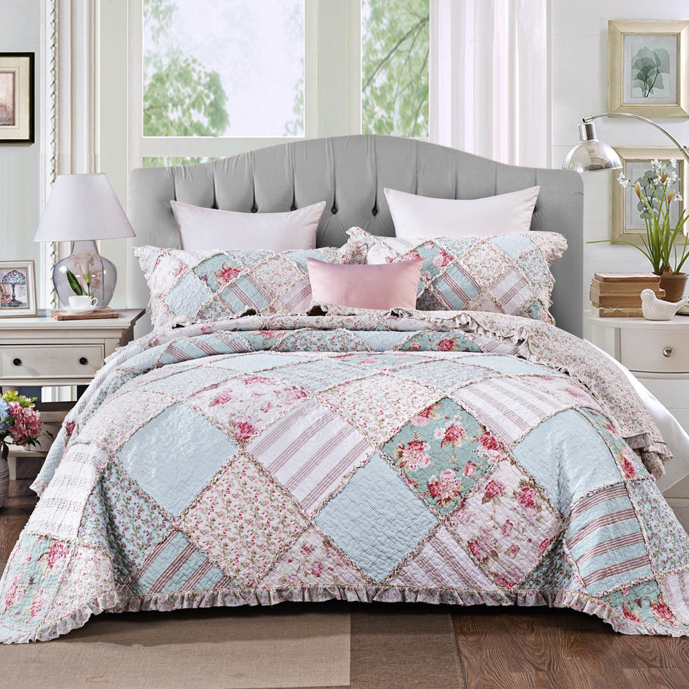 Country Charm Coverlet Set - Super King Size Bedspread with Elegant Embroidery | Perfect for Farmhouse, Cottage & Rustic Bedroom Decor