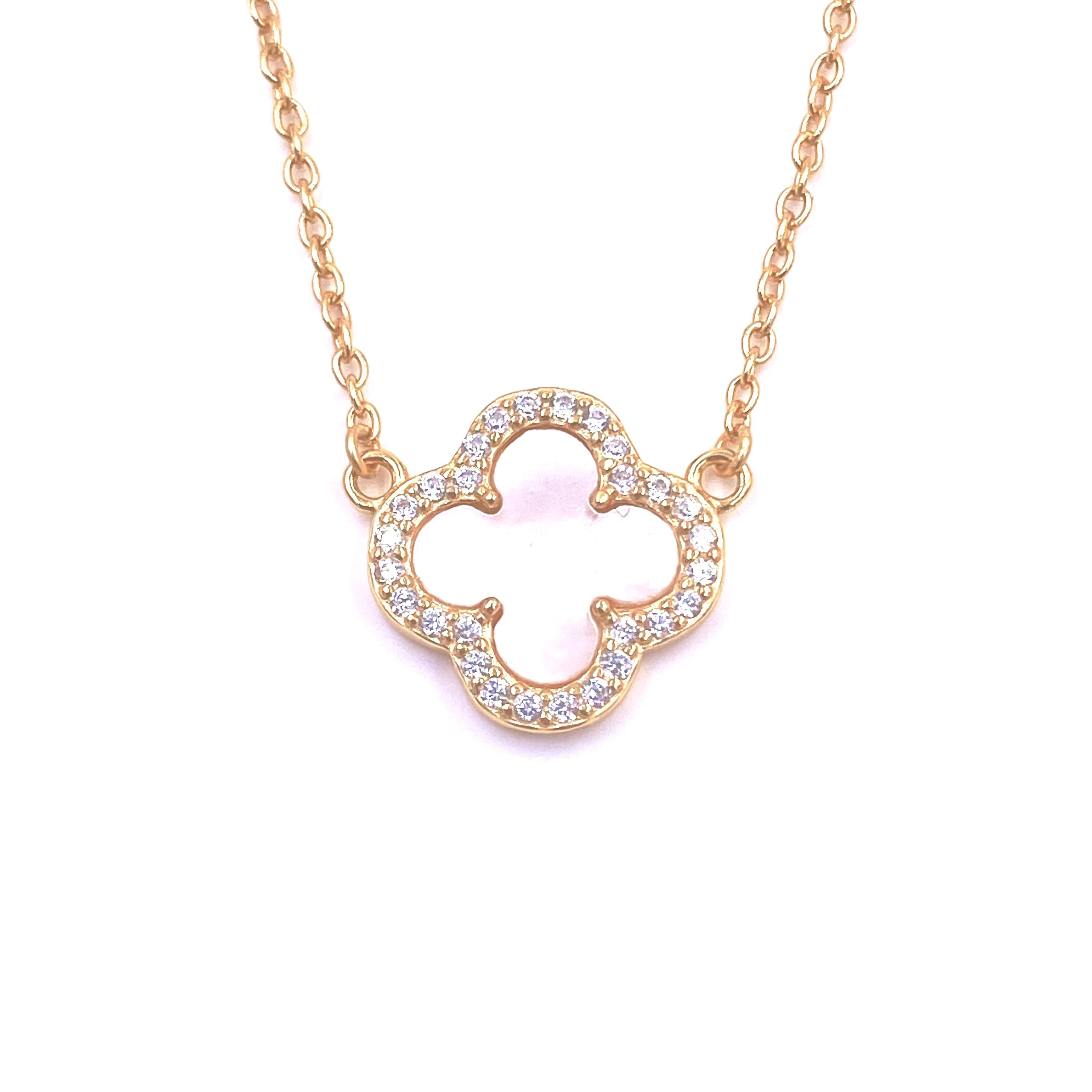 Ashley Gold Sterling Silver Gold Plated CZ Enamel Clover Pendant Necklace - Elegant Four Leaf Clover Jewelry for Women - Perfect for St. Patrick's Day, Birthday Gifts & Everyday Wear