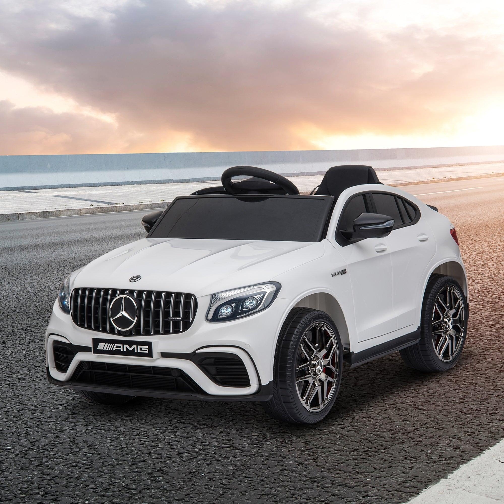 12V Mercedes Benz AMG GLC63S Coupe Electric Ride On Car for Toddlers - Remote Control, 2 Speed, MP3 Player, LED Lights & Horn - Perfect Birthday Gift for Boys & Girls (White) - Indoor & Outdoor Play, Backyard Fun, Park Adventures
