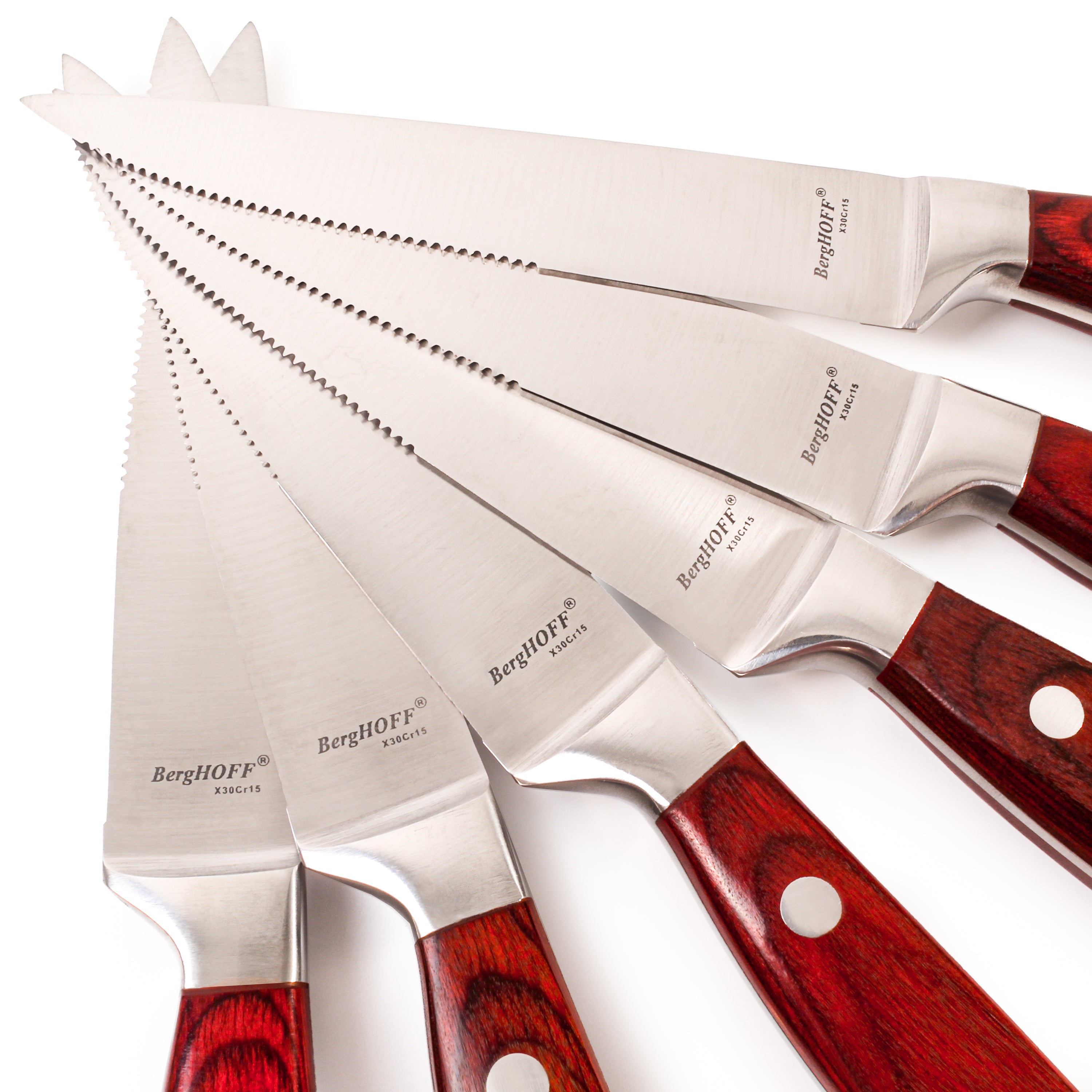 Premium BergHOFF Pakka Wood 15-Piece Stainless Steel Steak & Carving Knife Set - Professional Kitchen Cutlery for Meat, Roasts & BBQ - Perfect for Home Chefs & Culinary Enthusiasts