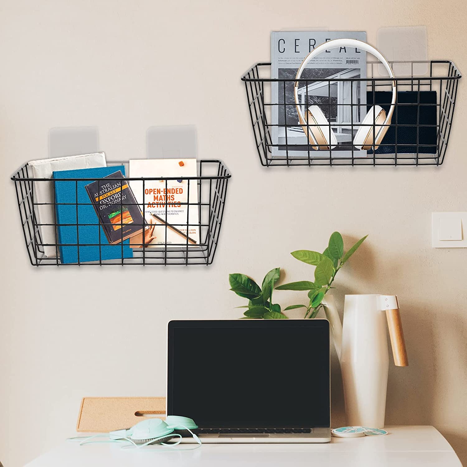 3-Pack Metal Wire Baskets for Bathroom, Pantry & Home Organization - No Drilling Wall Hanging Baskets with Strong Adhesive | Perfect for Spice Storage, Makeup Organizer & Small Item Storage